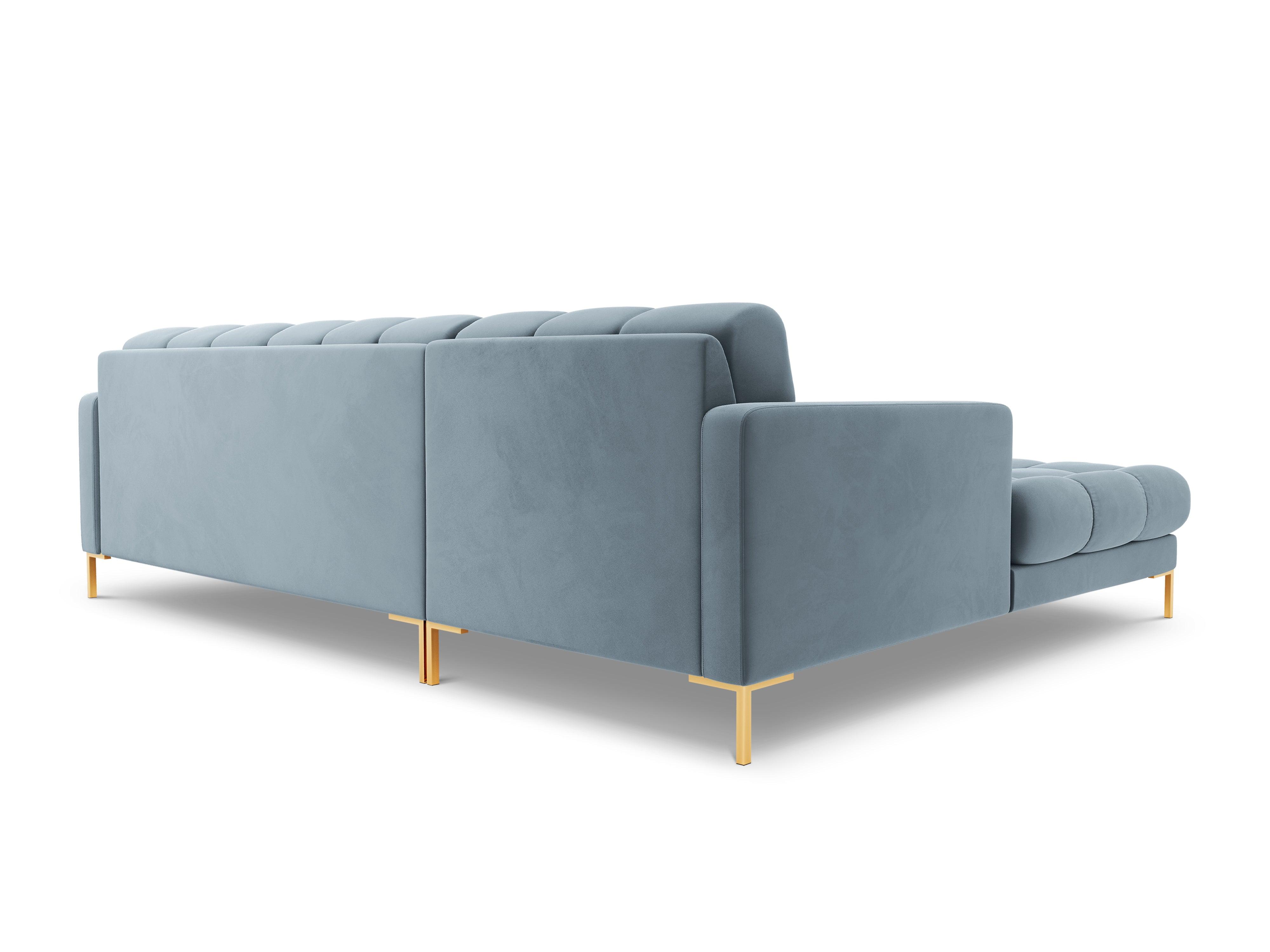 Narożnik aksamitny lewostronny BALI jasnoniebieski ze złotą podstawą Cosmopolitan Design Eye on Design
