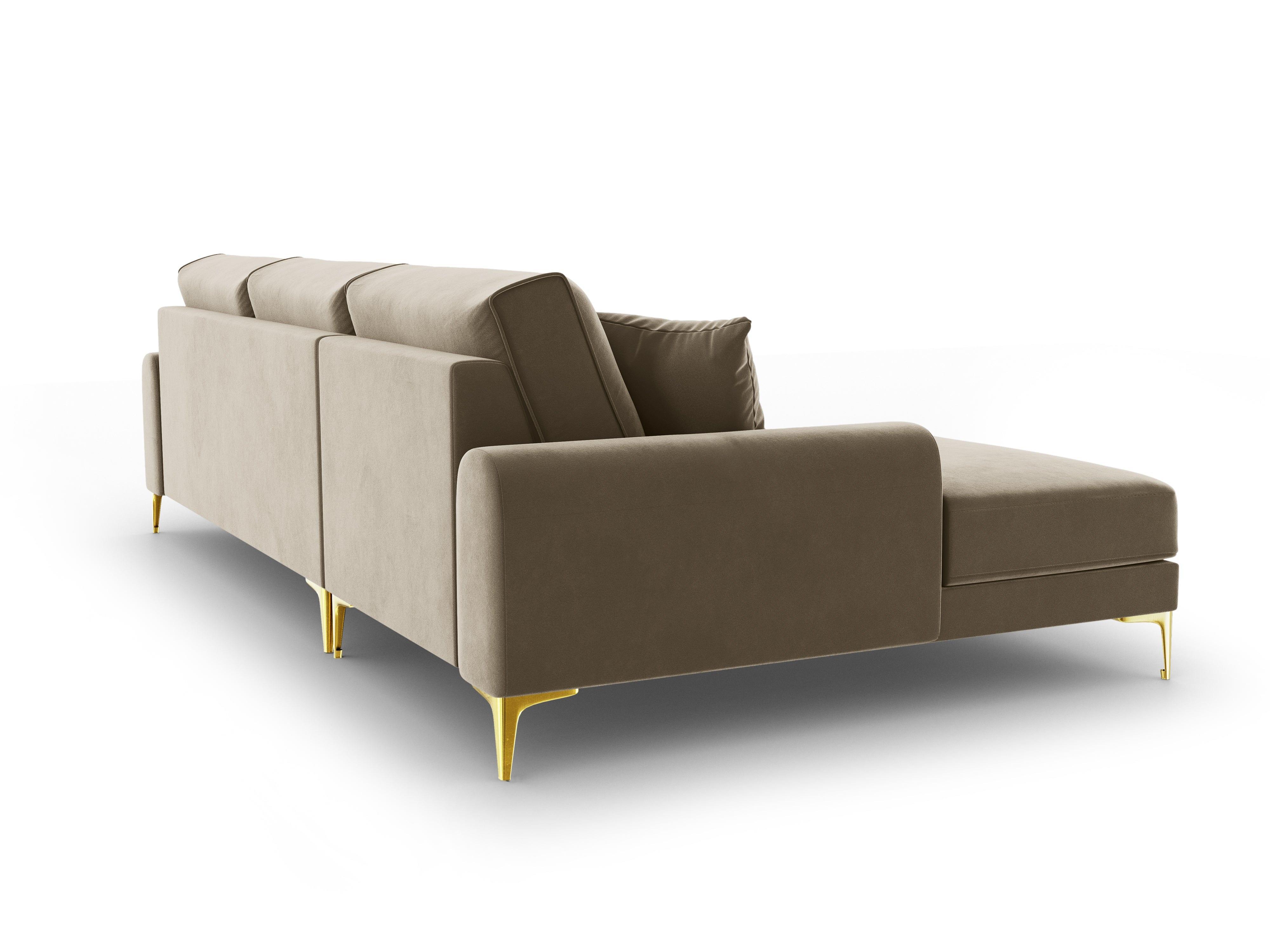 Narożnik aksamitny lewostronny MADARA cappuccino ze złotą podstawą Mazzini Sofas Eye on Design