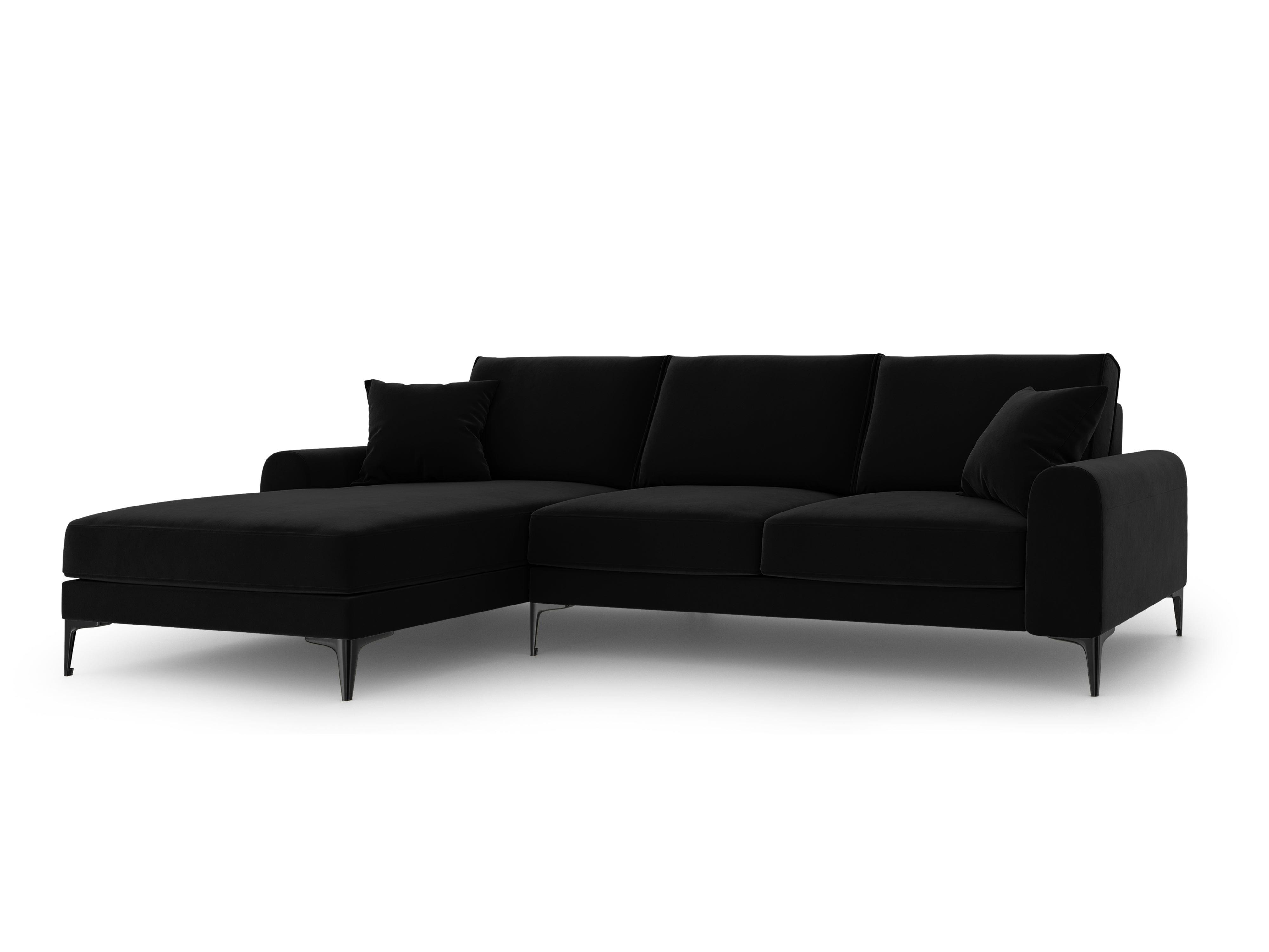 Narożnik aksamitny lewostronny MADARA czarny z czarną podstawą Mazzini Sofas Eye on Design