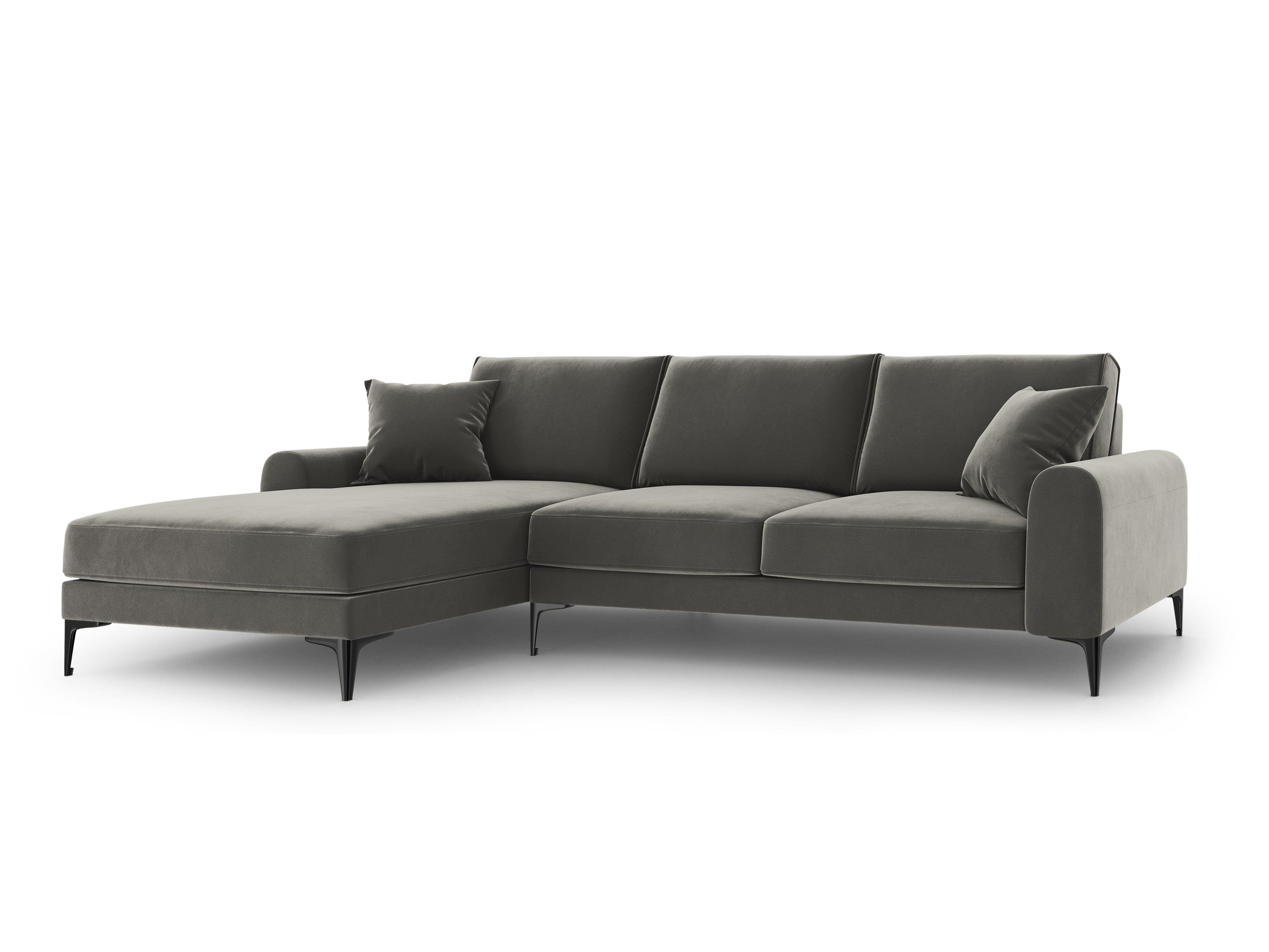 Narożnik aksamitny lewostronny MADARA szary z czarną podstawą Mazzini Sofas Eye on Design
