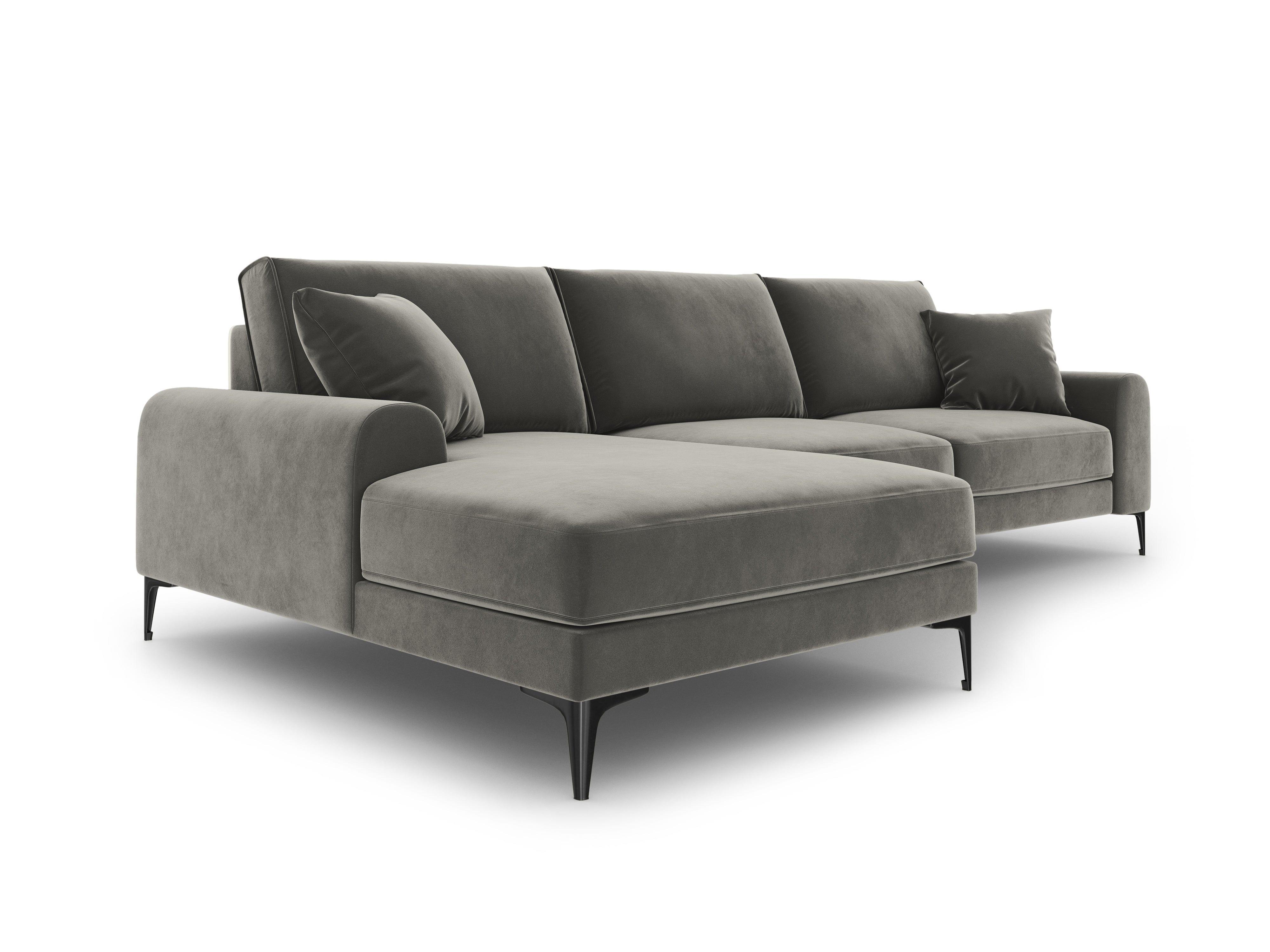 Narożnik aksamitny lewostronny MADARA szary z czarną podstawą Mazzini Sofas Eye on Design
