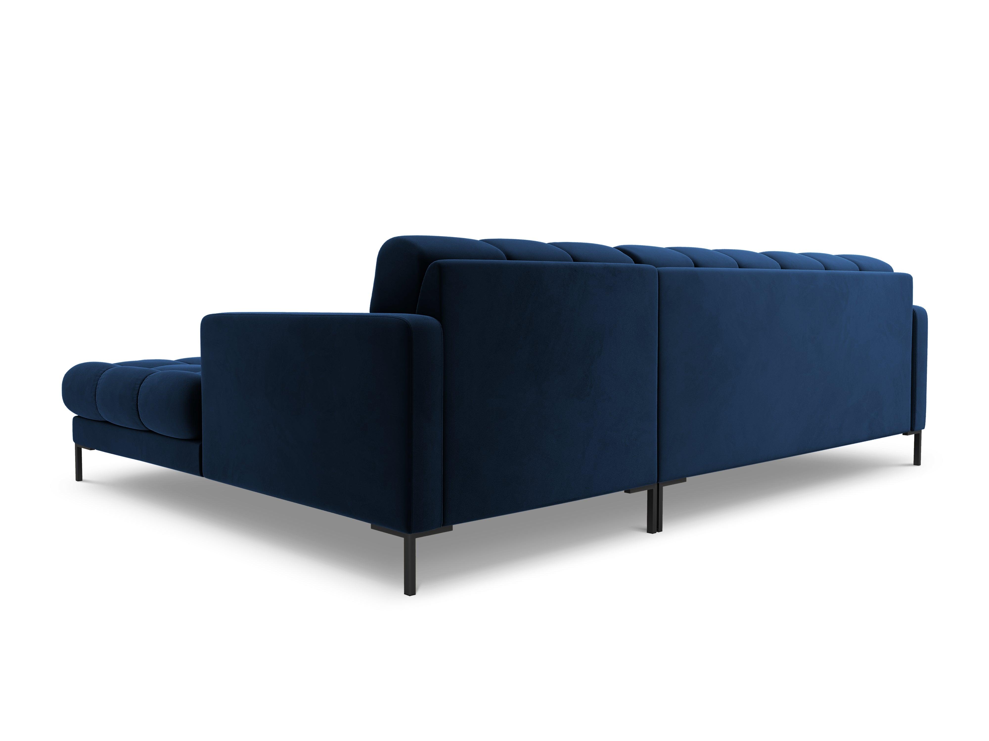 Narożnik aksamitny prawostronny BALI granat królewski z czarną podstawą Cosmopolitan Design Eye on Design