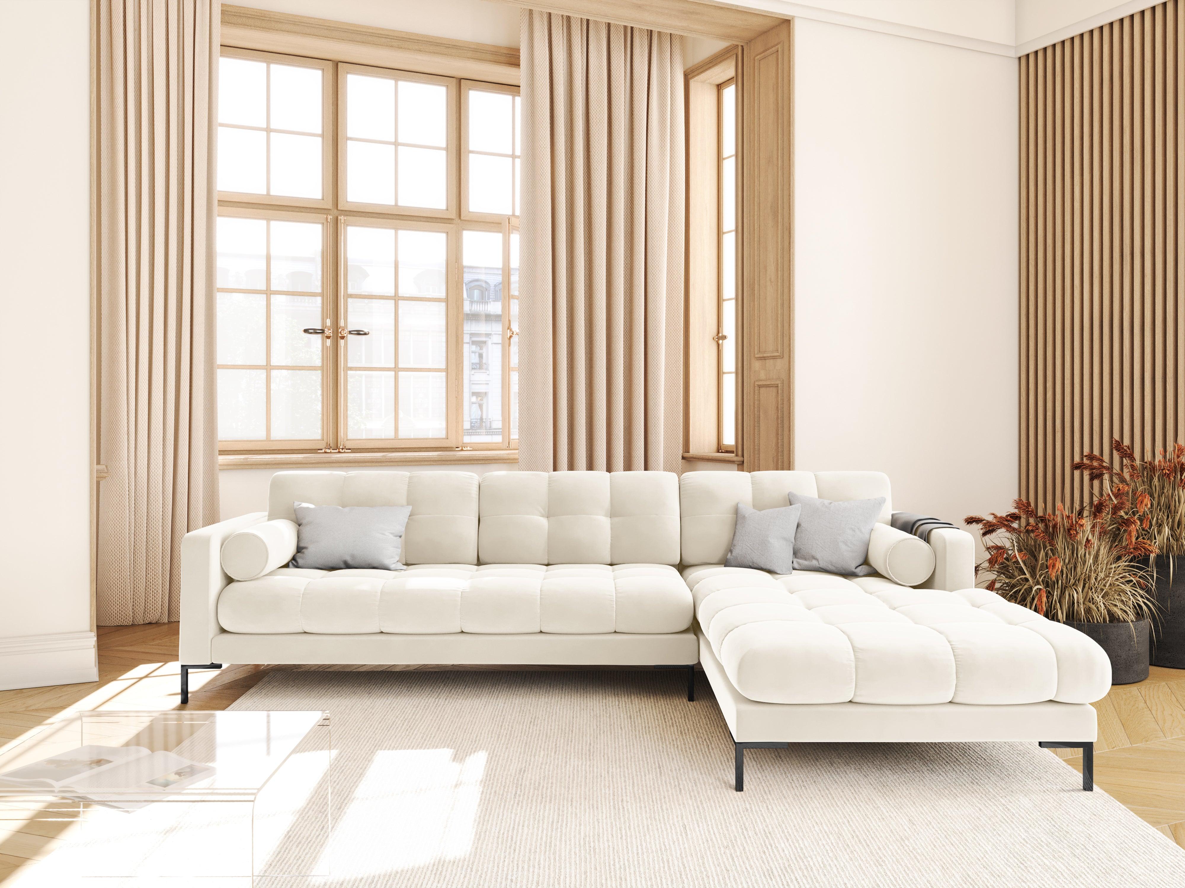 Narożnik aksamitny prawostronny BALI jasnobeżowy z czarną podstawą Cosmopolitan Design Eye on Design