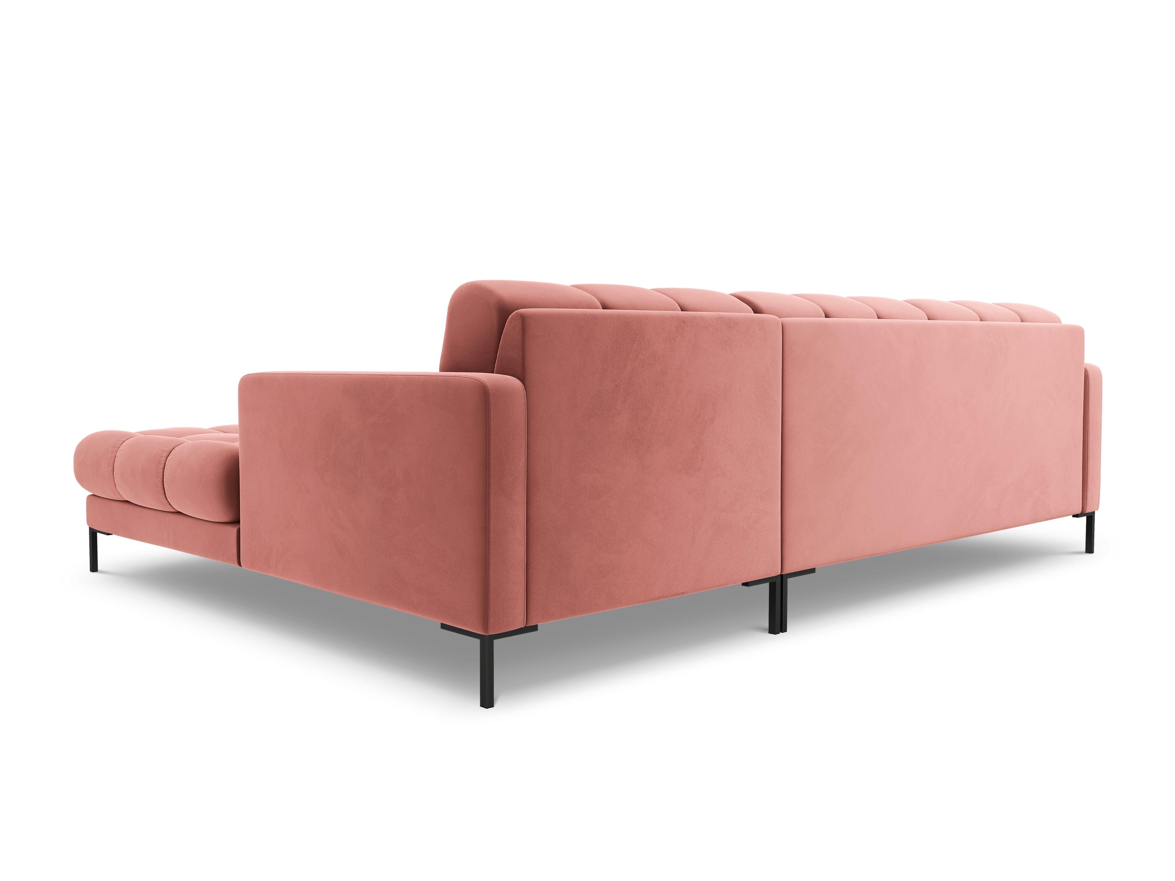 Narożnik aksamitny prawostronny BALI różowy z czarną podstawą Cosmopolitan Design Eye on Design