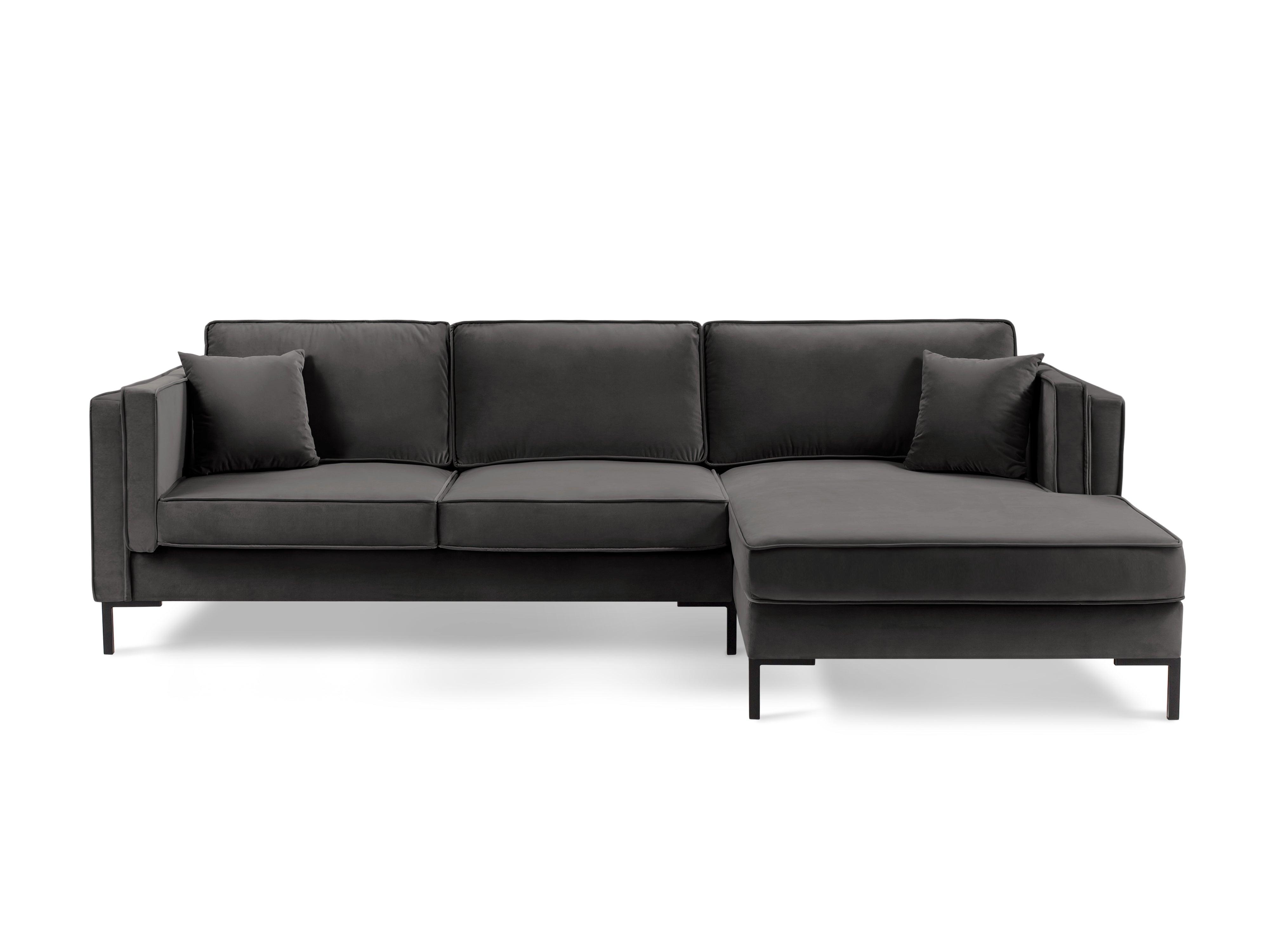 Narożnik aksamitny prawostronny LUIS ciemnoszary z czarną podstawą Milo Casa Eye on Design