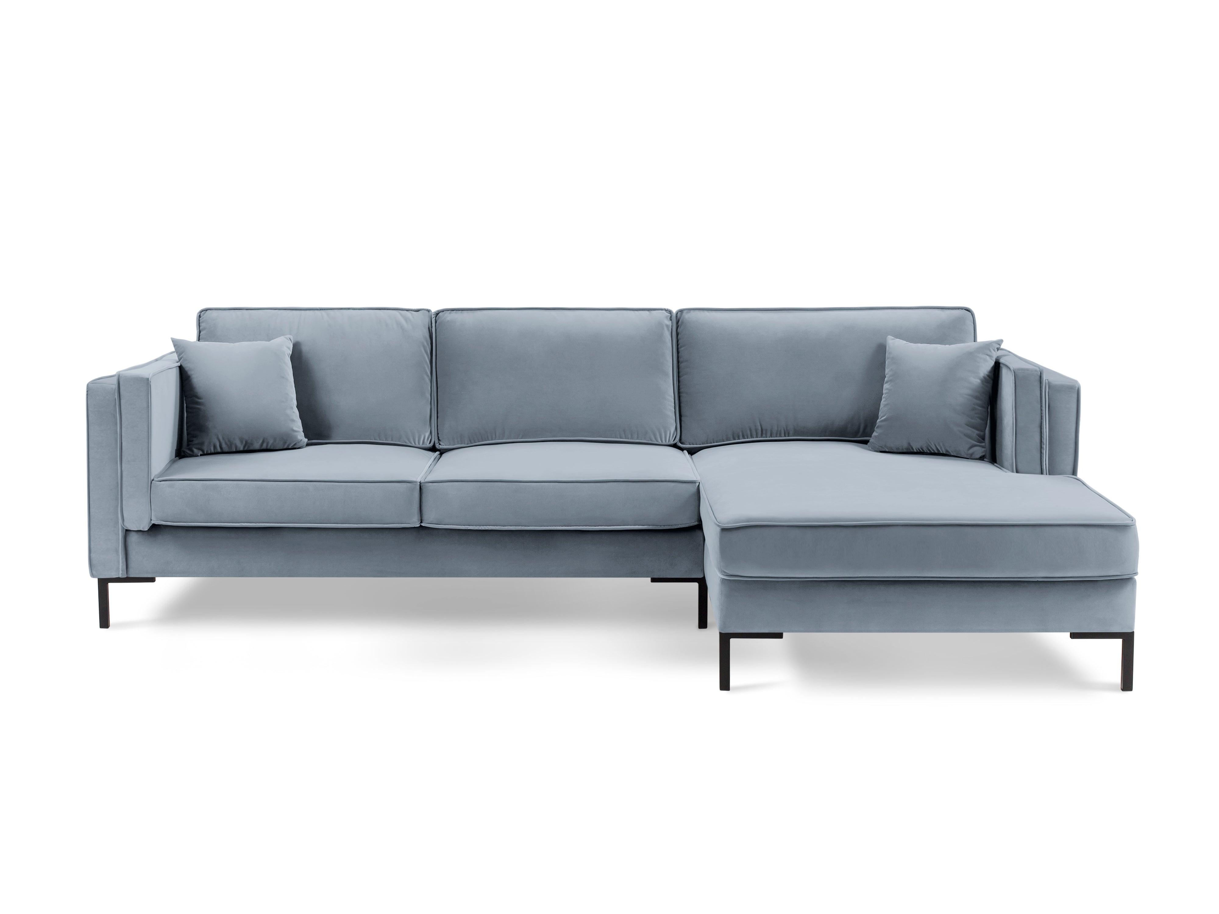 Narożnik aksamitny prawostronny LUIS jasnoniebieski z czarną podstawą Milo Casa Eye on Design