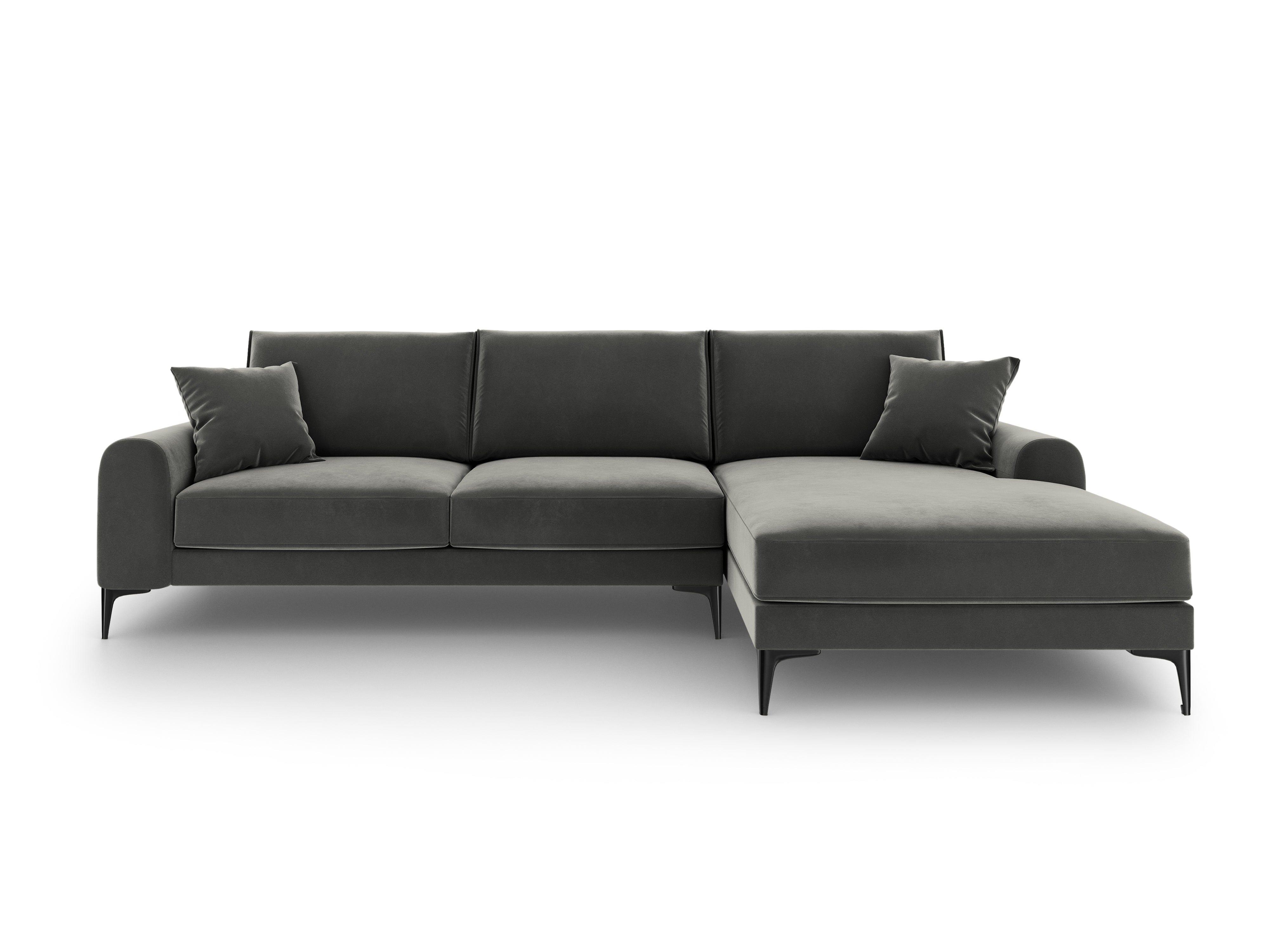 Narożnik aksamitny prawostronny MADARA ciemnoszary z czarną podstawą Mazzini Sofas Eye on Design