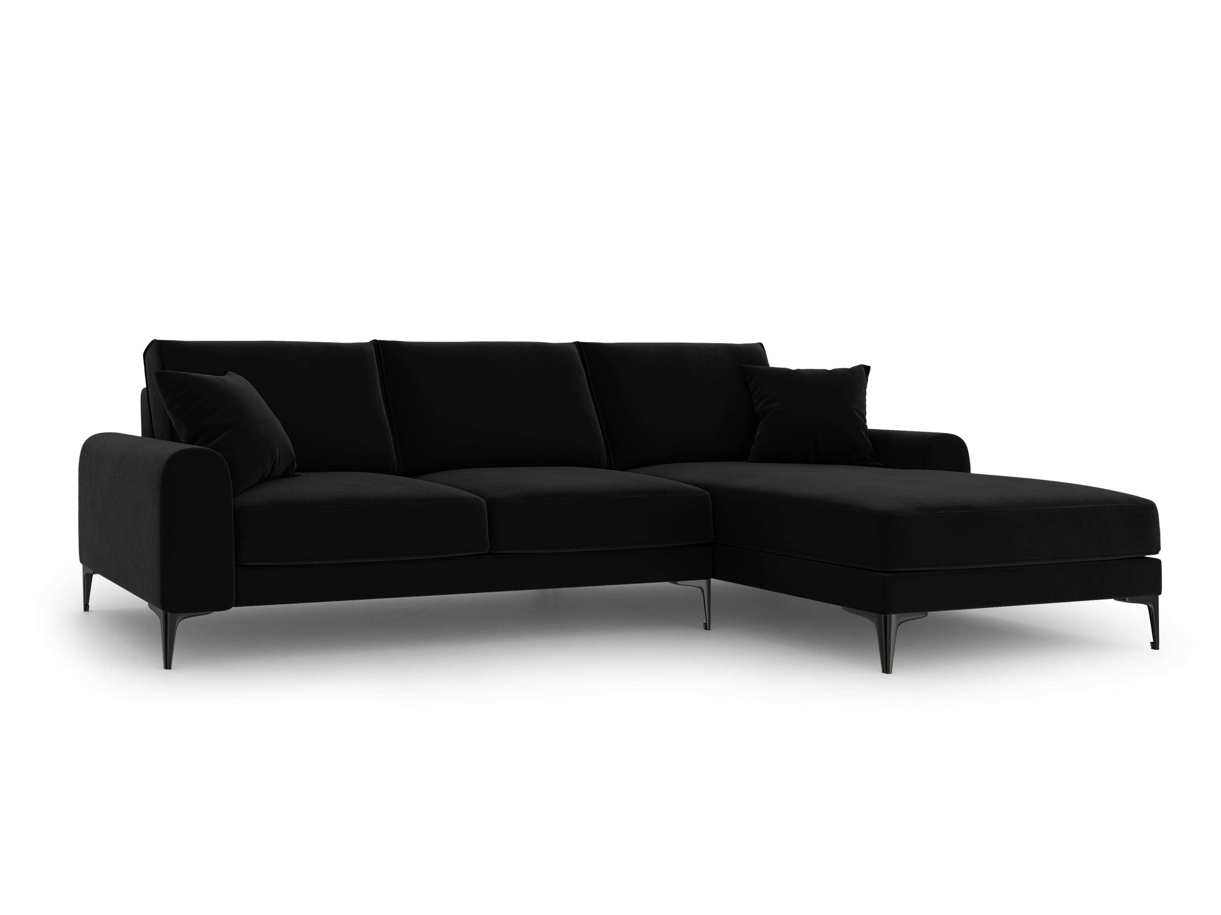 Narożnik aksamitny prawostronny MADARA czarny z czarną podstawą Mazzini Sofas Eye on Design
