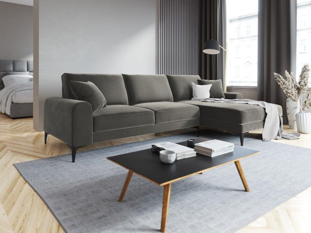 Narożnik aksamitny prawostronny MADARA szary z czarną podstawą Mazzini Sofas Eye on Design