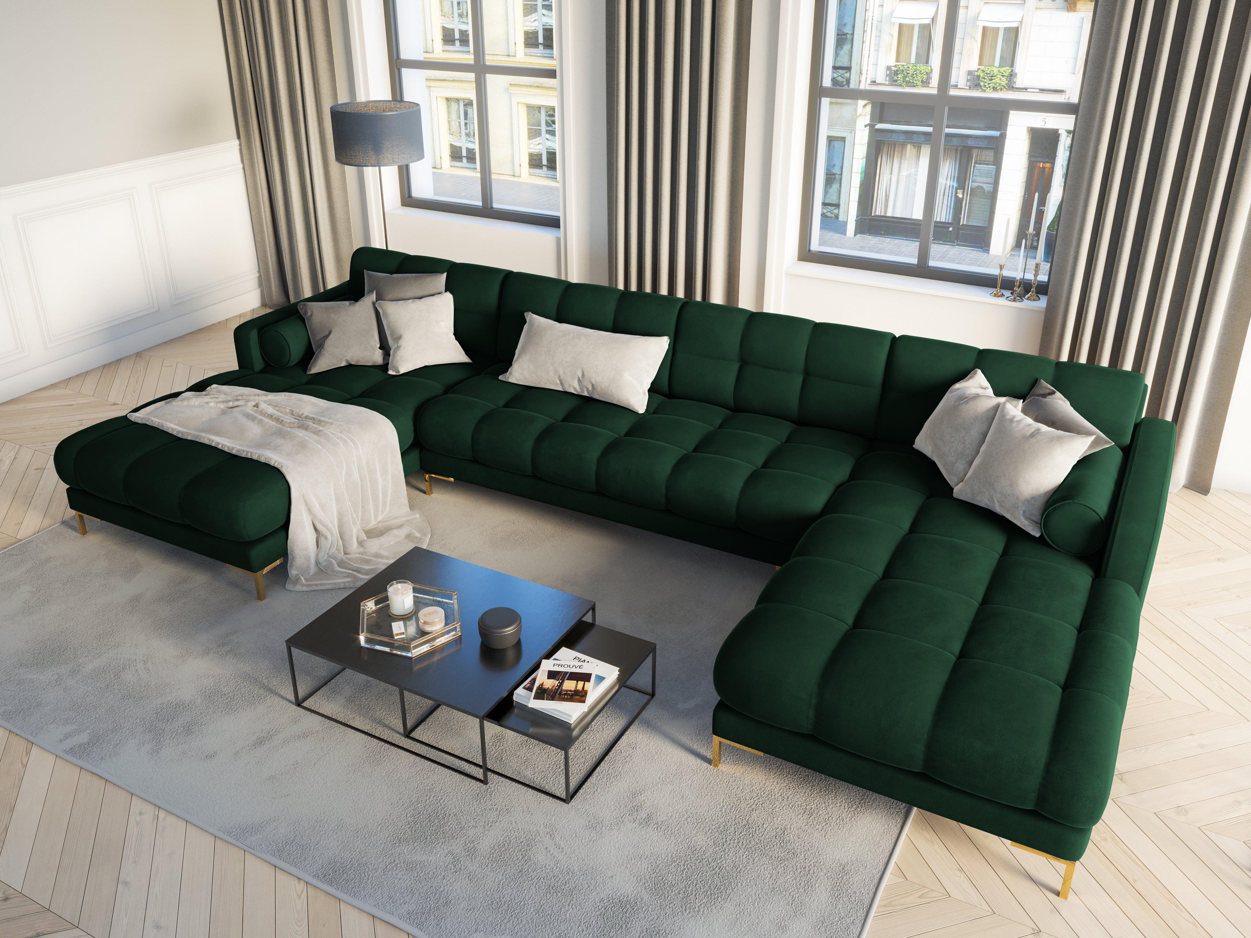 Narożnik aksamitny w kształcie U BALI butelkowa zieleń ze złotą podstawą Cosmopolitan Design Eye on Design