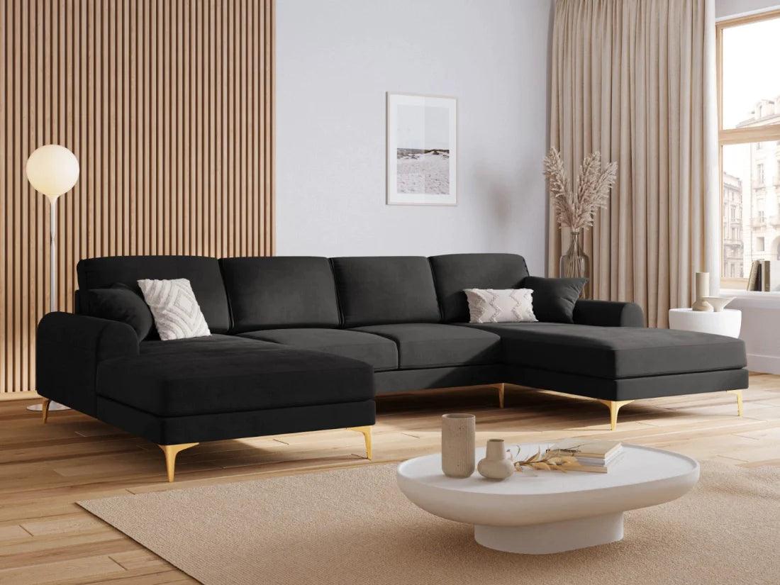 Narożnik aksamitny w kształcie U MADARA ciemnoszary ze złotą podstawą Mazzini Sofas Eye on Design