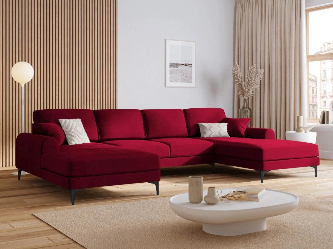 Narożnik aksamitny w kształcie U MADARA czerwony z czarną podstawą Mazzini Sofas Eye on Design