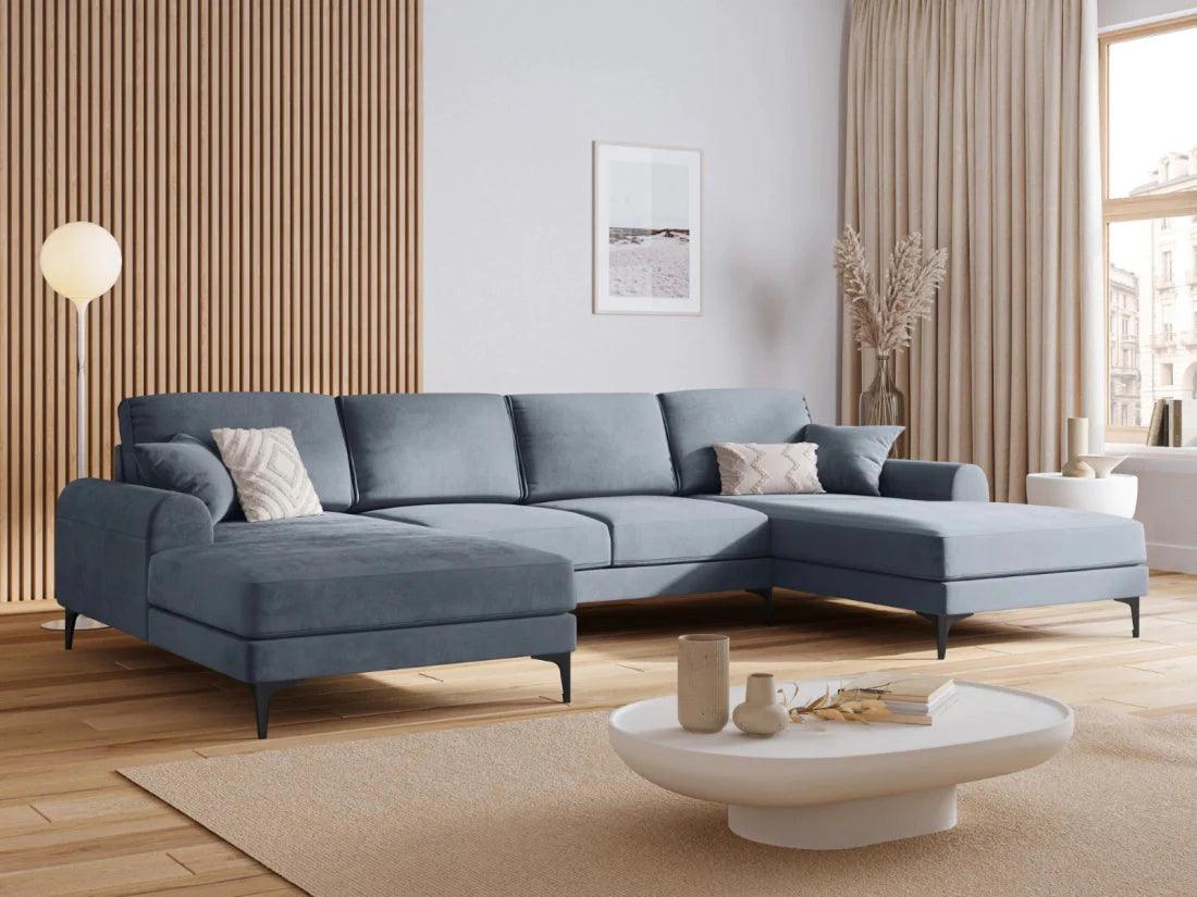 Narożnik aksamitny w kształcie U MADARA jasnoniebieski z czarną podstawą Mazzini Sofas Eye on Design