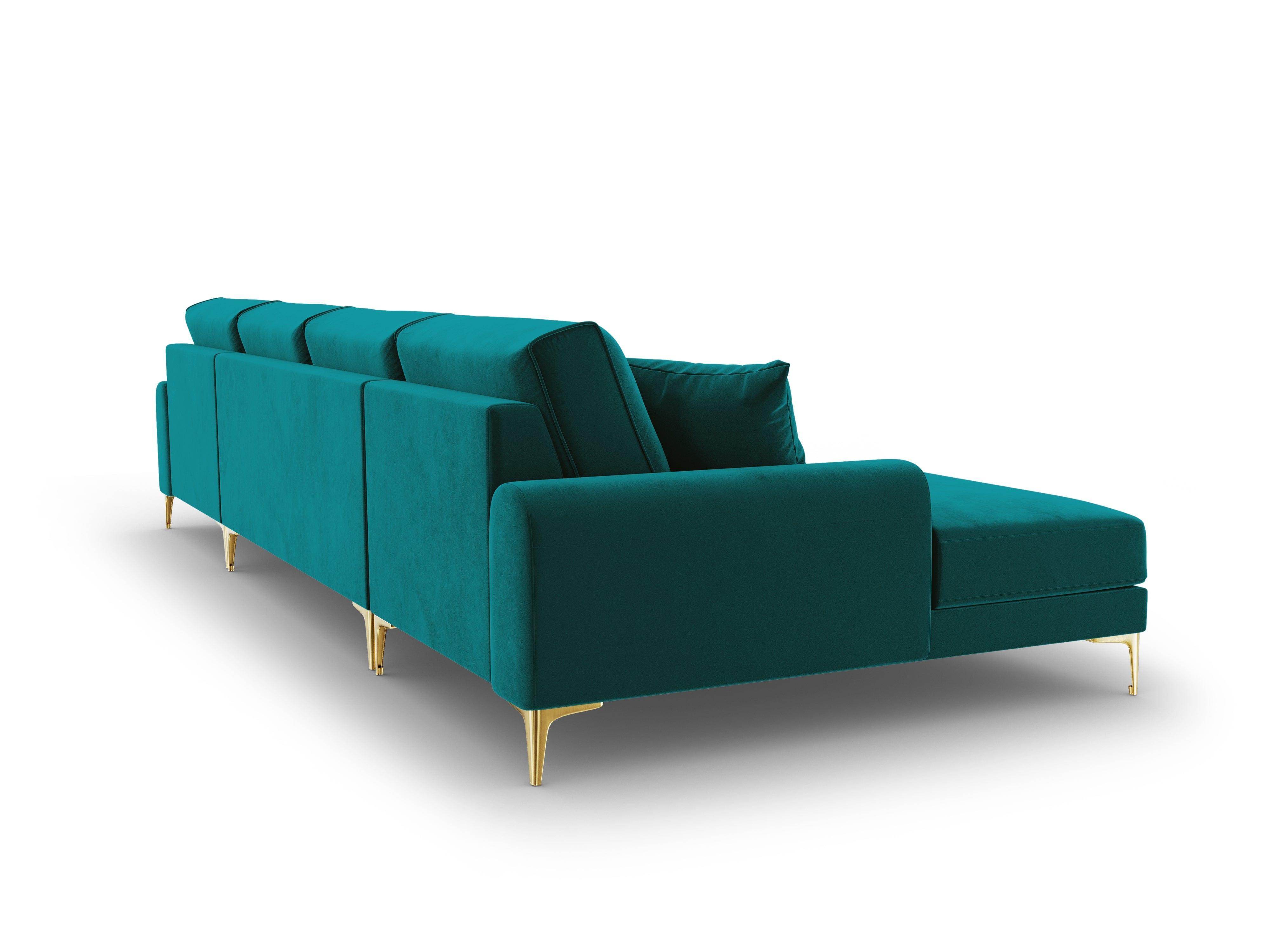 Narożnik aksamitny w kształcie U MADARA turkusowy ze złotą podstawą Mazzini Sofas Eye on Design