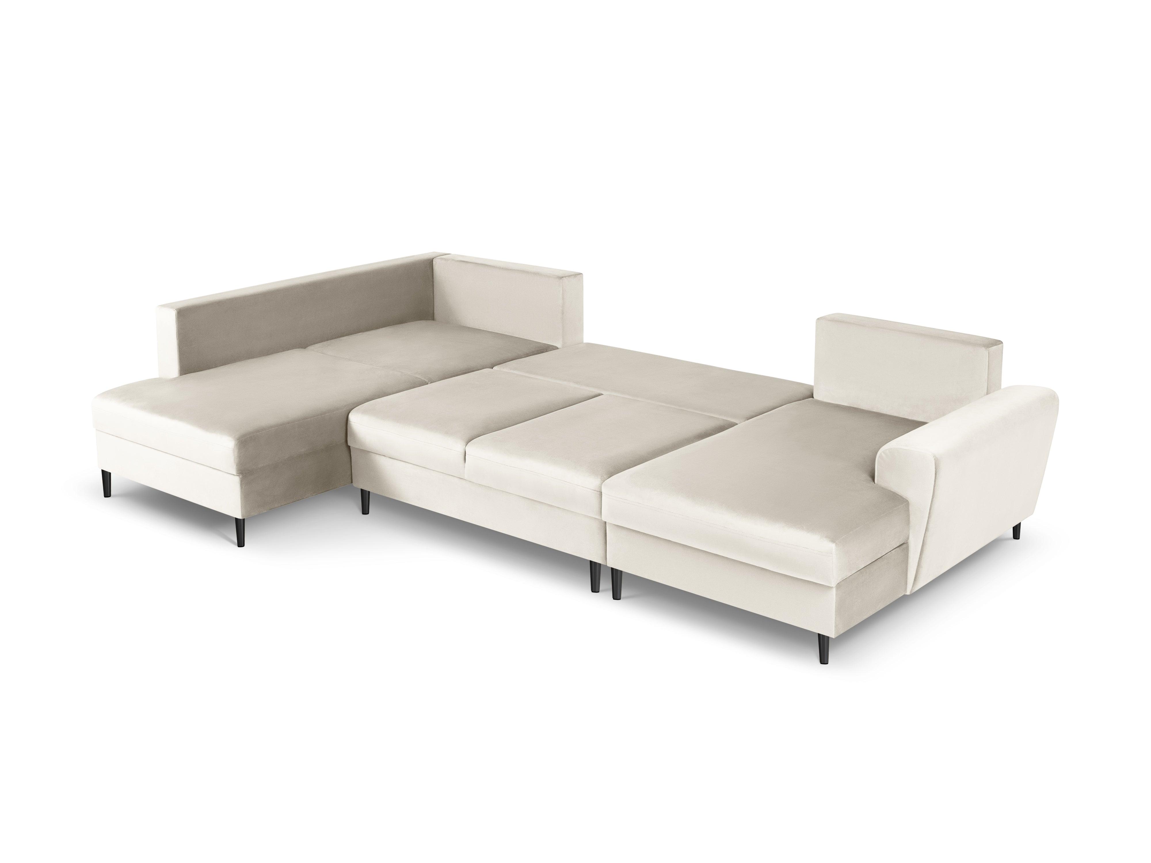 Narożnik lewostronny aksamitny panoramiczny z funkcją spania KYOTO beżowy z czarną podstawą Cosmopolitan Design Eye on Design