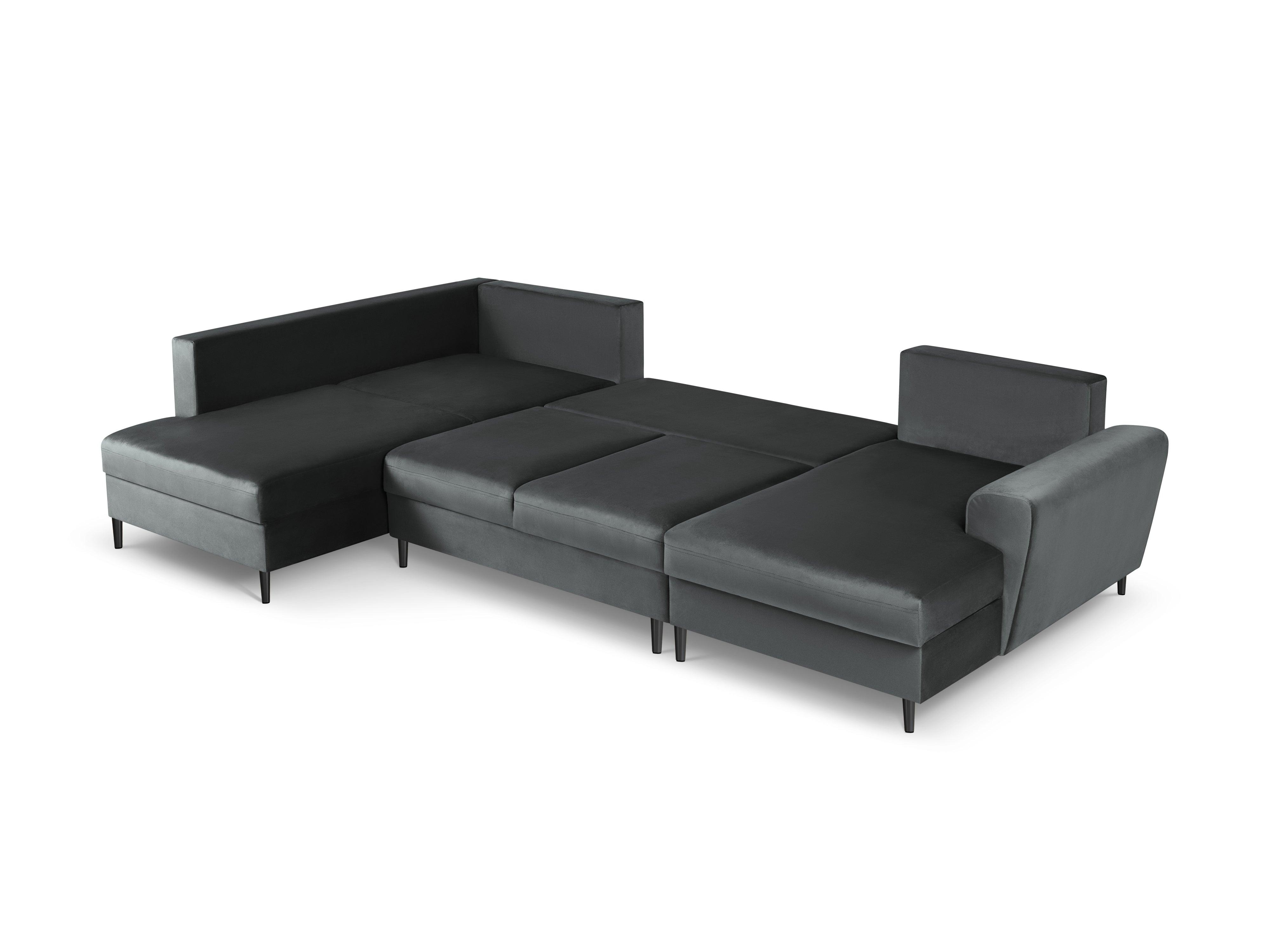 Narożnik lewostronny aksamitny panoramiczny z funkcją spania KYOTO ciemnoszary z czarną podstawą Cosmopolitan Design Eye on Design