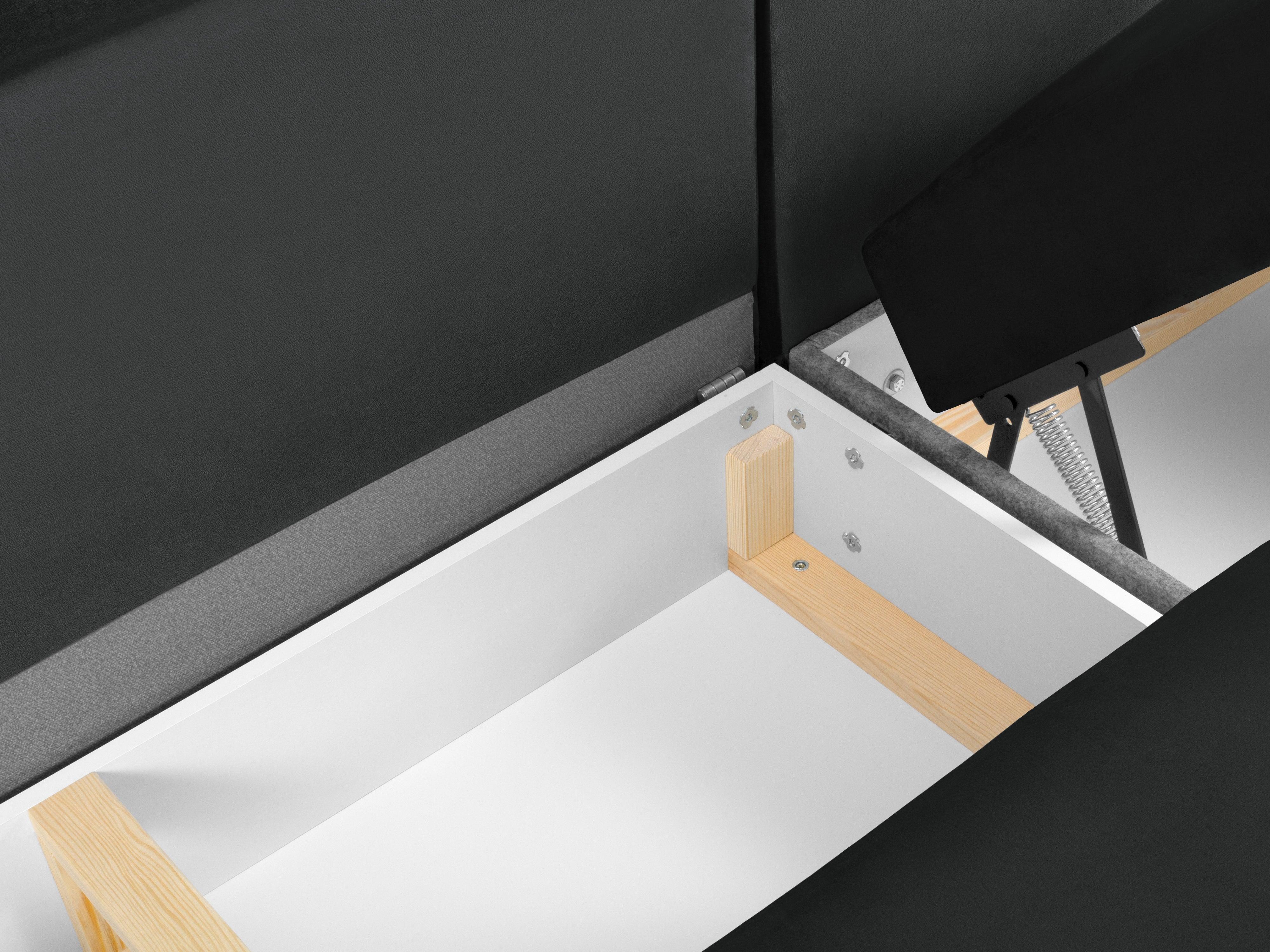 Narożnik lewostronny aksamitny panoramiczny z funkcją spania KYOTO ciemnoszary ze złotą podstawą Cosmopolitan Design Eye on Design