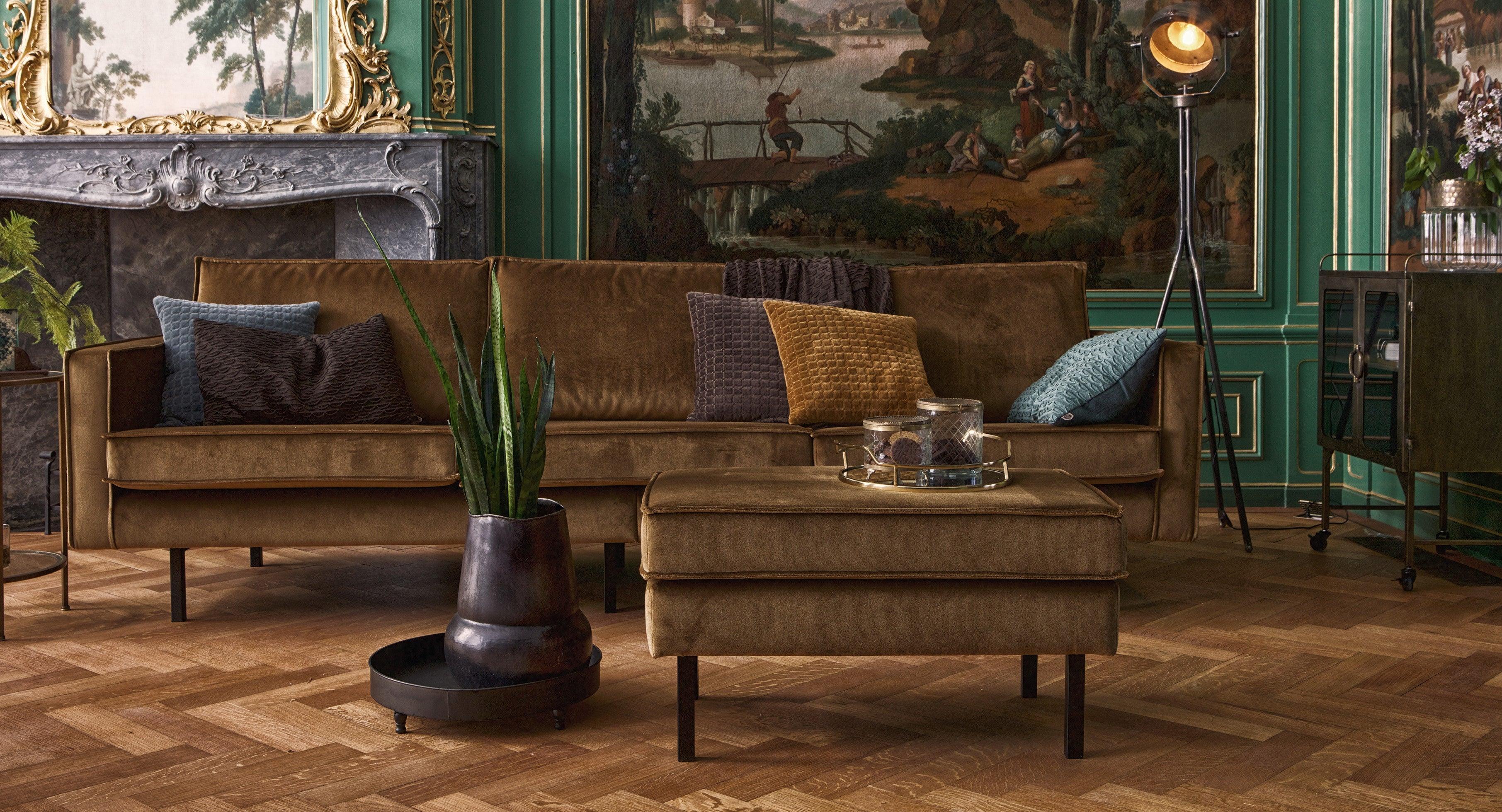 Narożnik lewostronny aksamitny RODEO musztardowy Be Pure Eye on Design