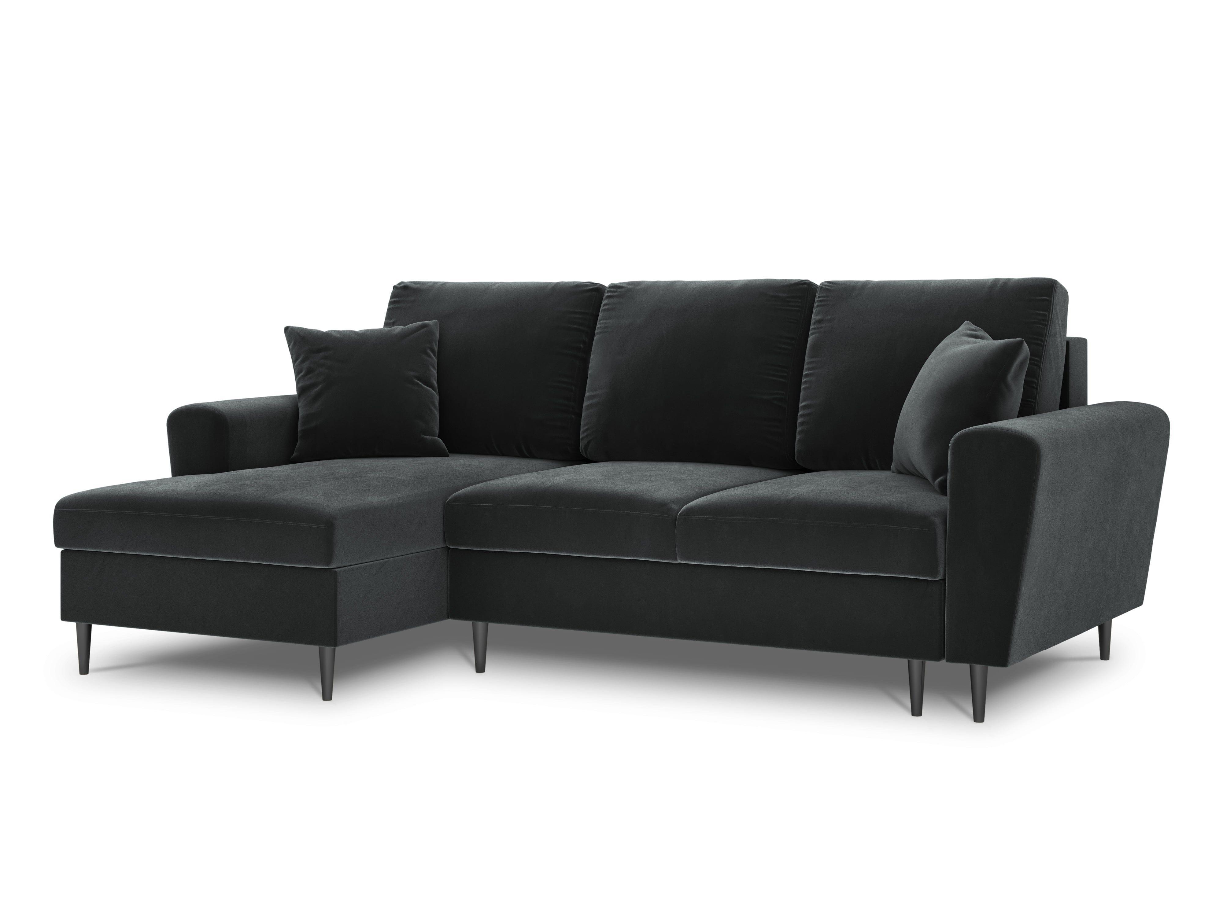 Narożnik lewostronny aksamitny z funkcją spania KYOTO ciemnoszary z czarną podstawą Cosmopolitan Design Eye on Design