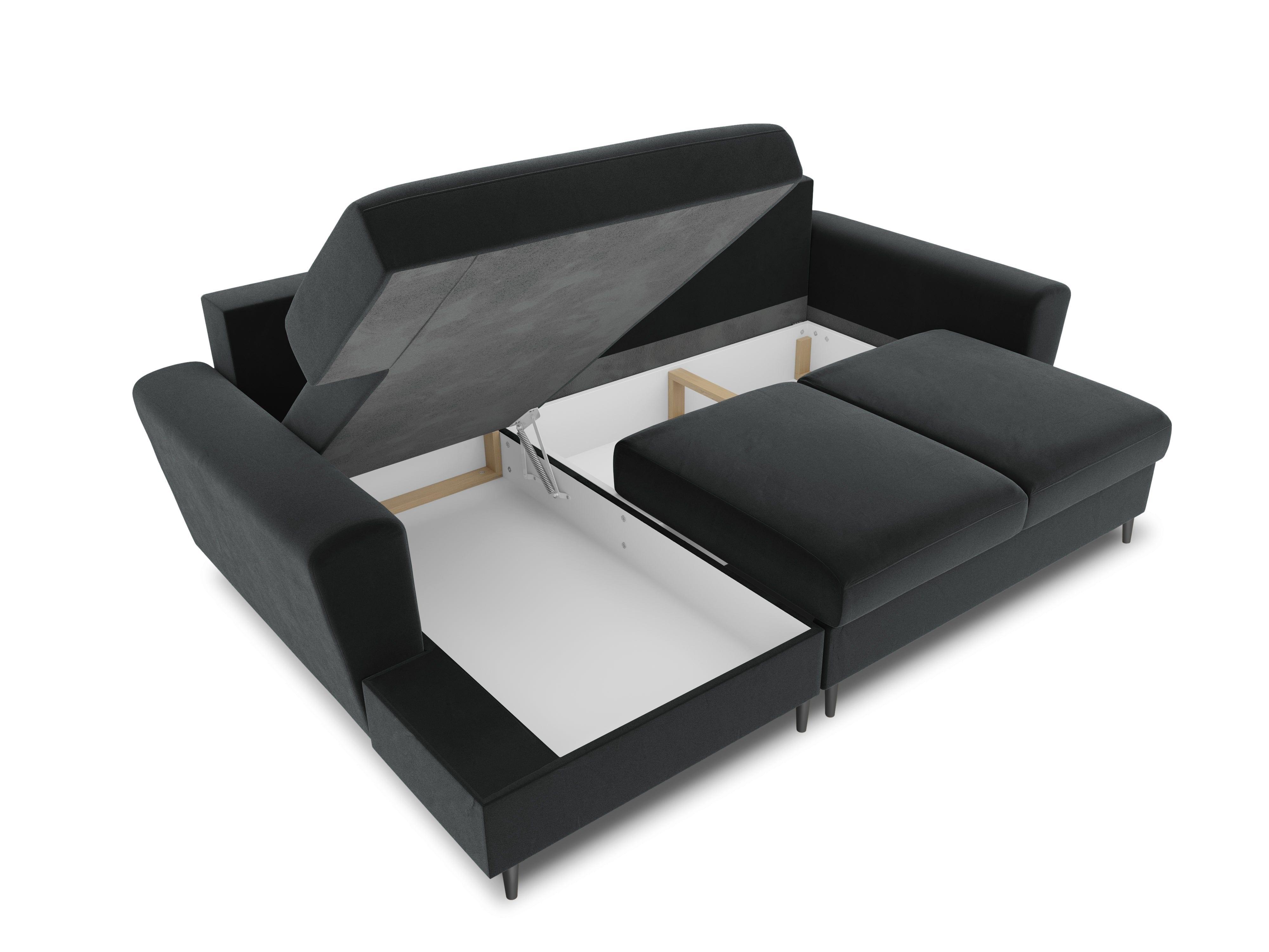 Narożnik lewostronny aksamitny z funkcją spania KYOTO ciemnoszary z czarną podstawą Cosmopolitan Design Eye on Design