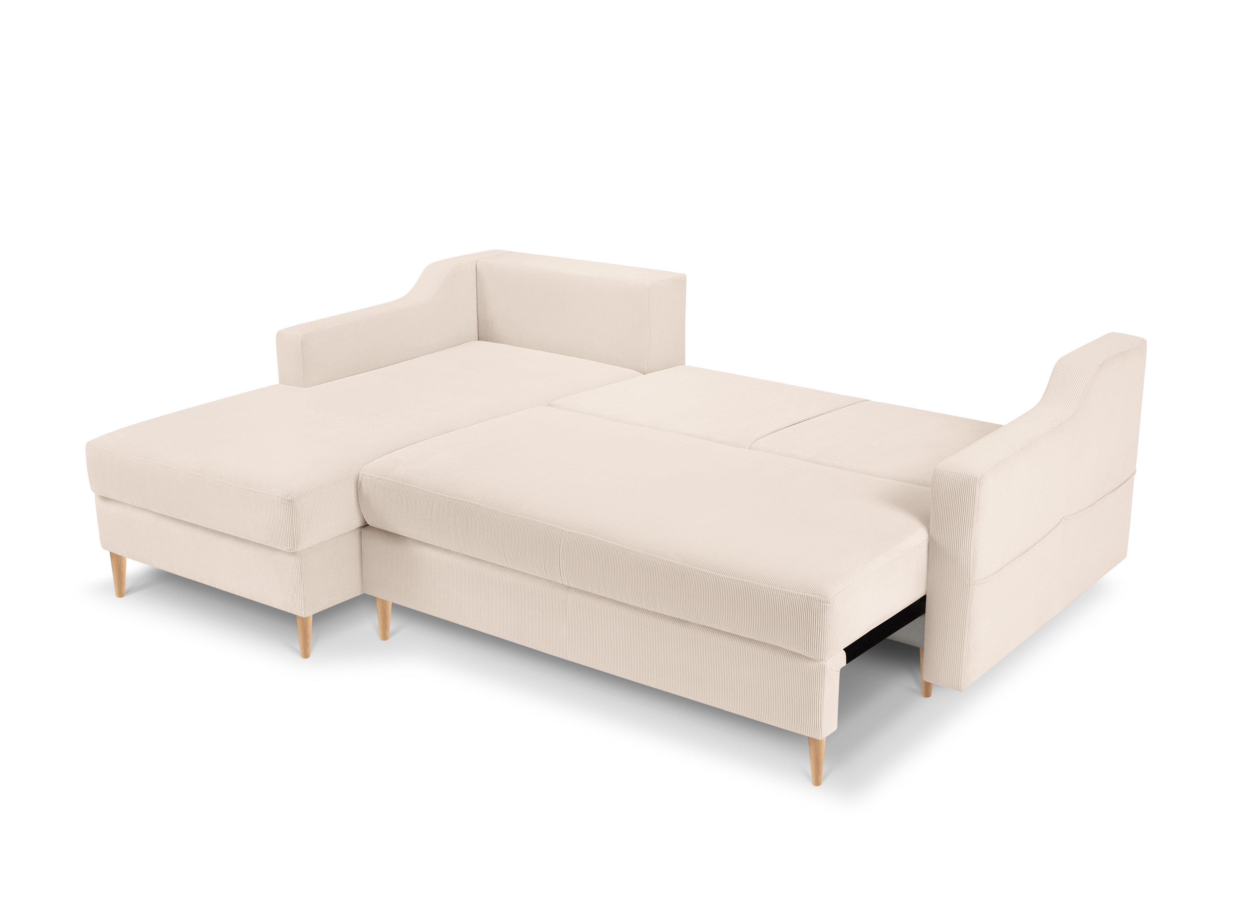 Narożnik lewostronny sztruksowy z funkcją spania ROSE beżowy Mazzini Sofas Eye on Design