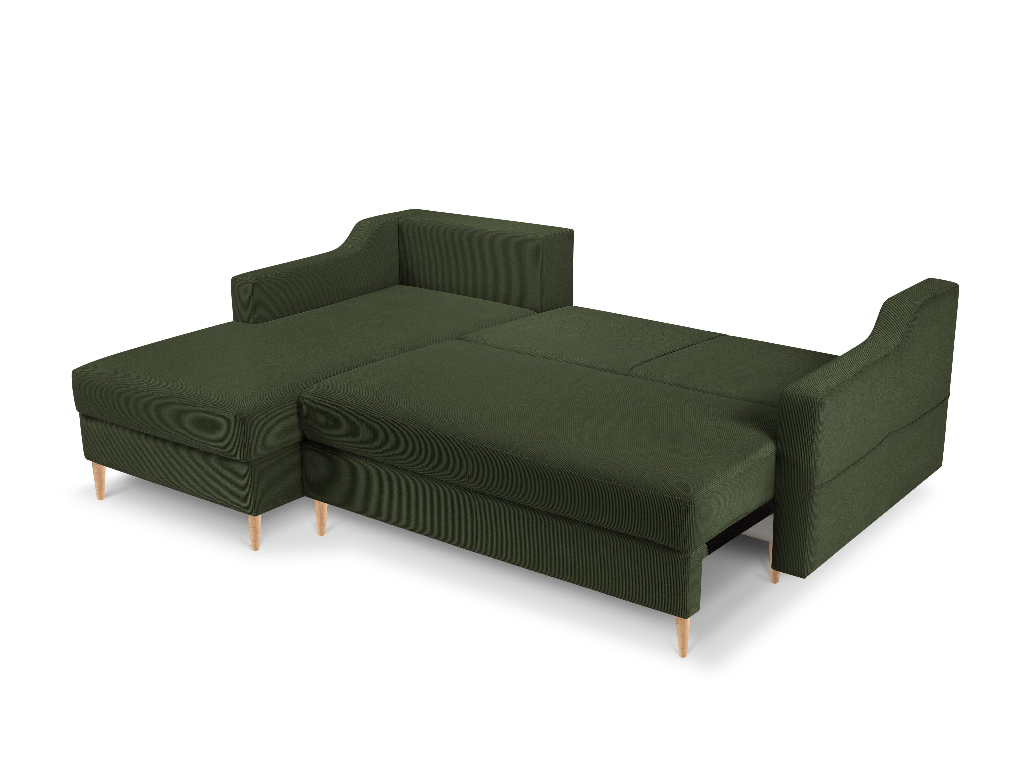 Narożnik lewostronny sztruksowy z funkcją spania ROSE butelkowa zieleń Mazzini Sofas Eye on Design