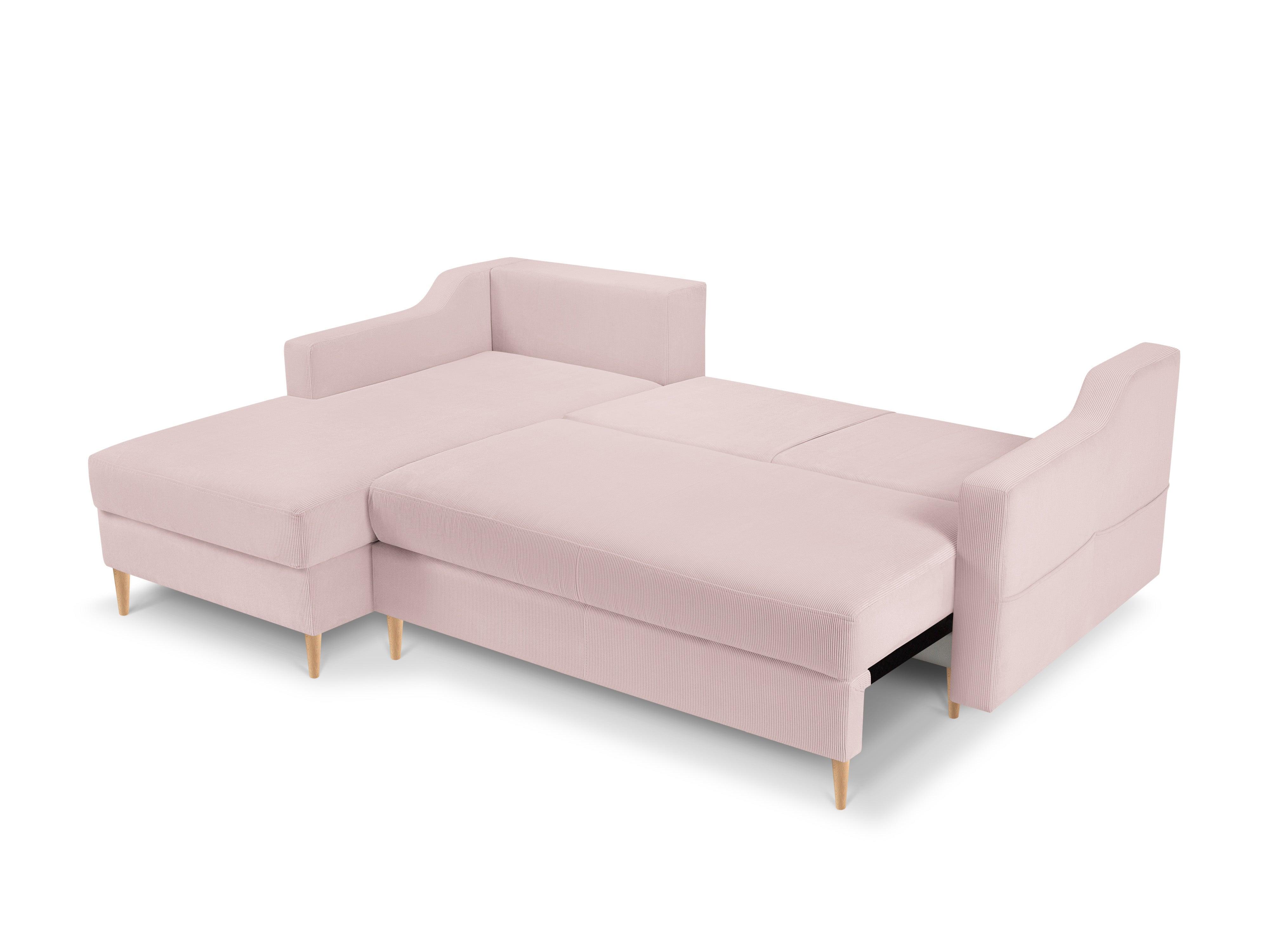 Narożnik lewostronny sztruksowy z funkcją spania ROSE różowy Mazzini Sofas Eye on Design