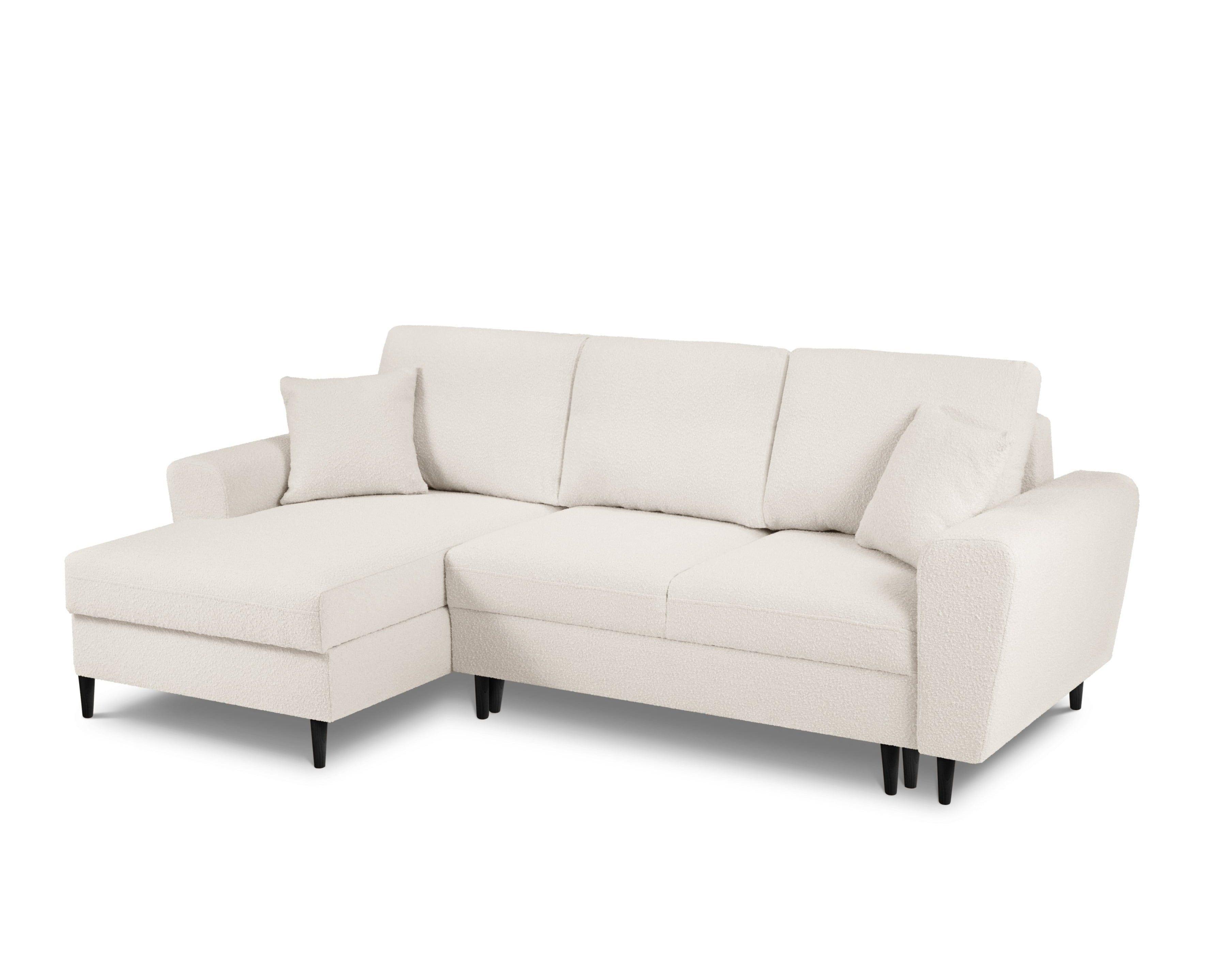 Narożnik lewostronny z funkcją spania KYOTO beżowy bouclé z czarną podstawą Cosmopolitan Design Eye on Design