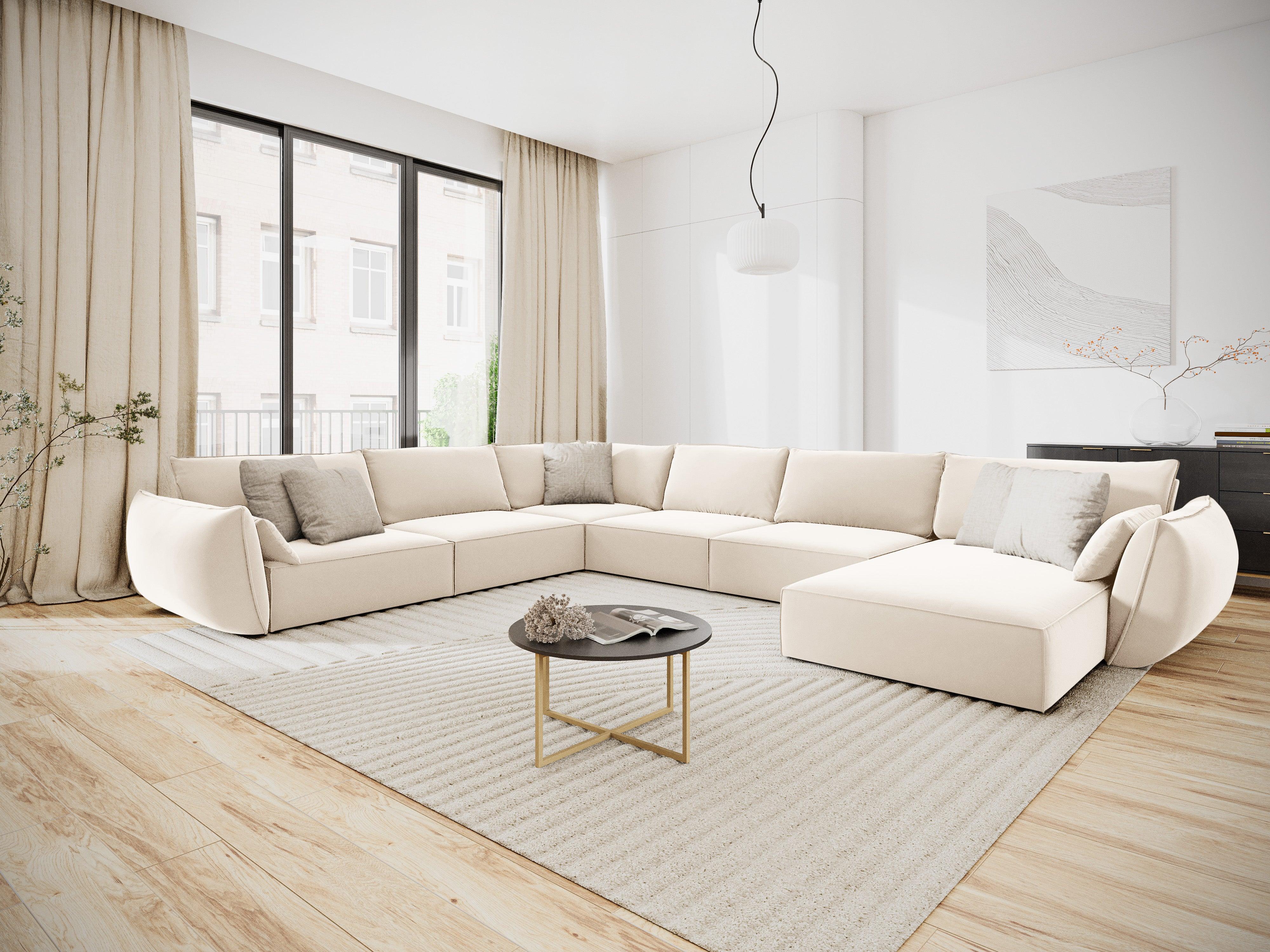 Narożnik panoramiczny aksamitny lewostronny VANDA beżowy Mazzini Sofas Eye on Design