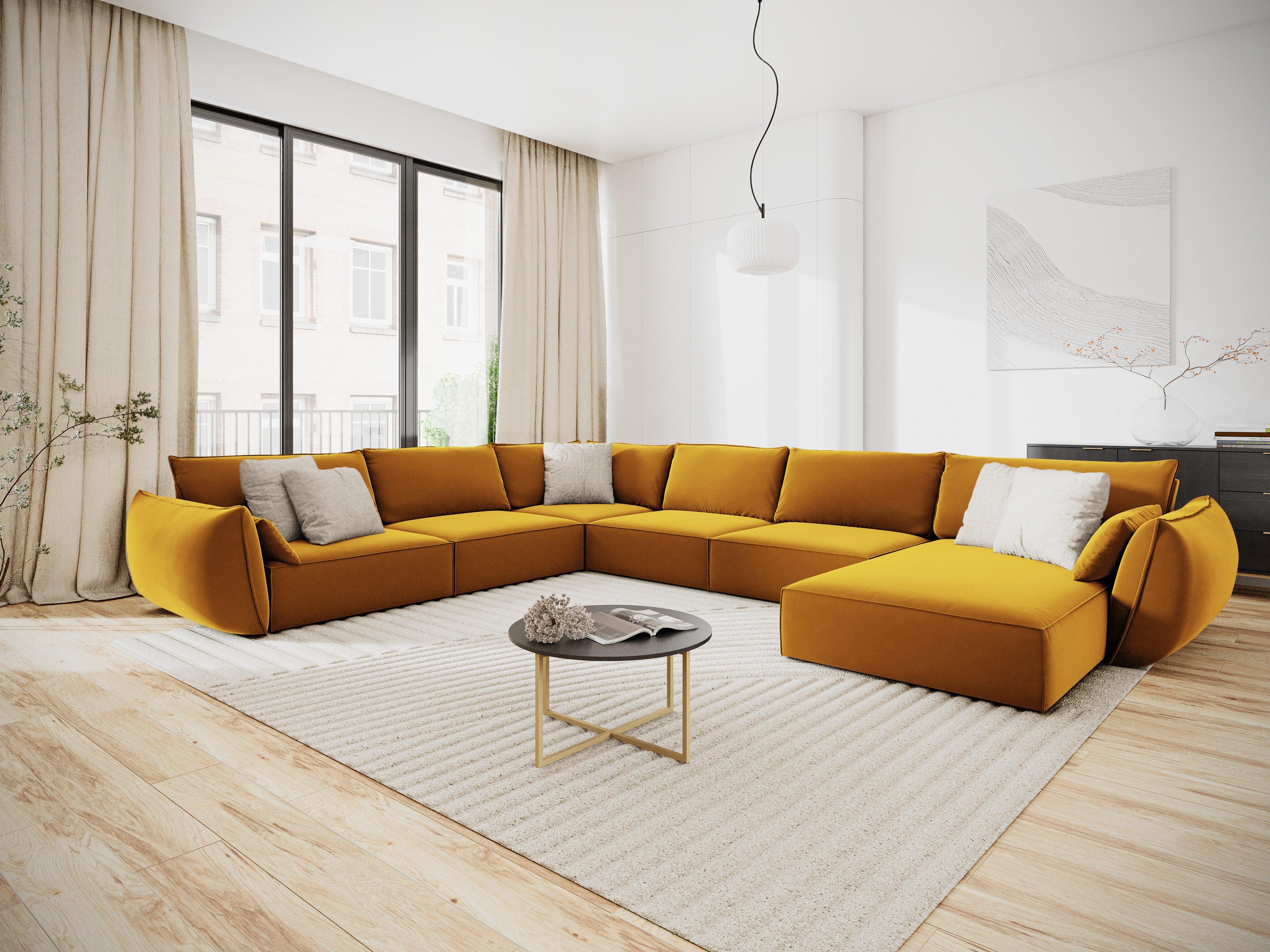 Narożnik panoramiczny aksamitny lewostronny VANDA musztardowy Mazzini Sofas Eye on Design