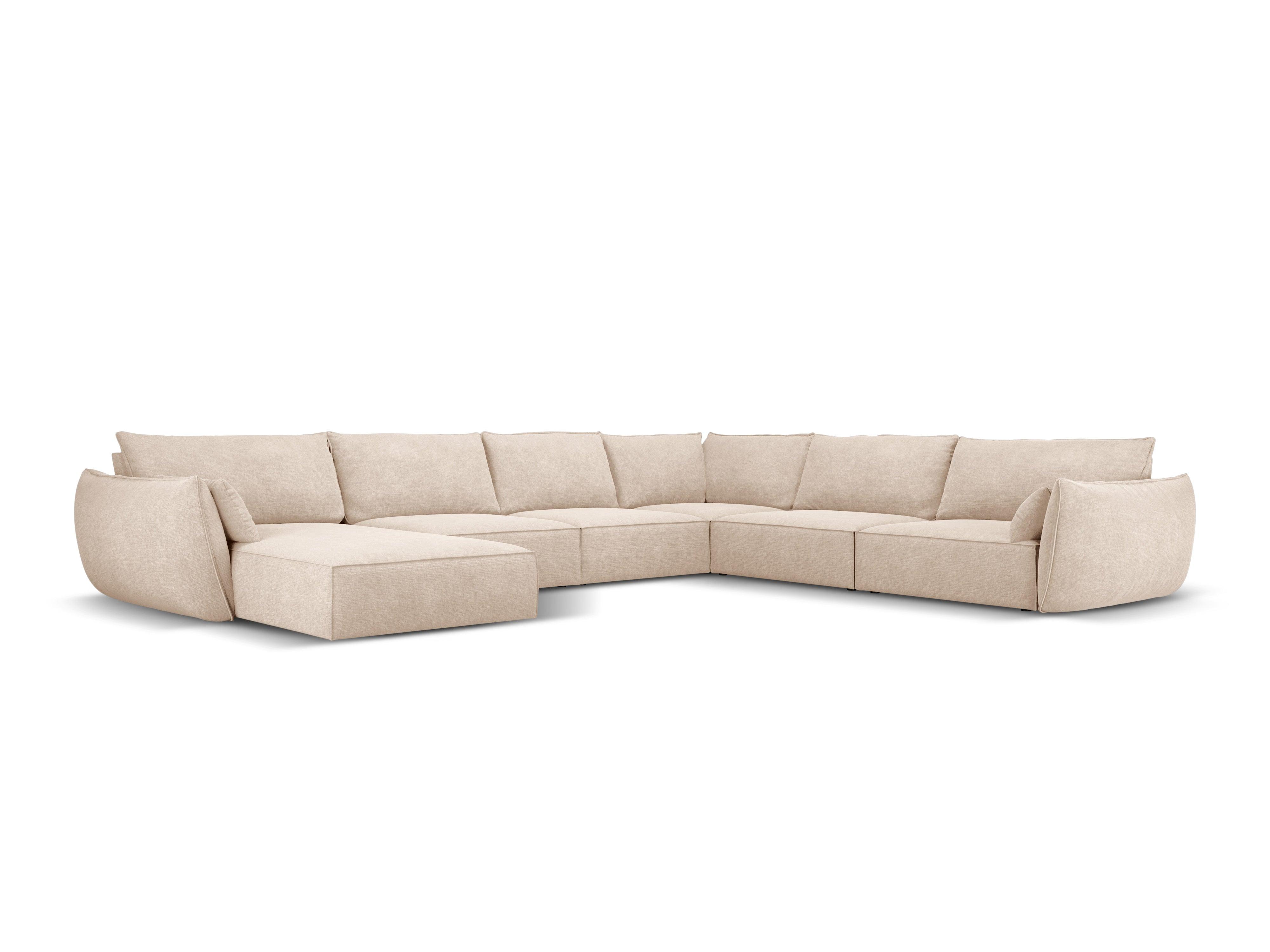 Narożnik panoramiczny w tkaninie szenilowej prawostronny VANDA beżowy Mazzini Sofas Eye on Design