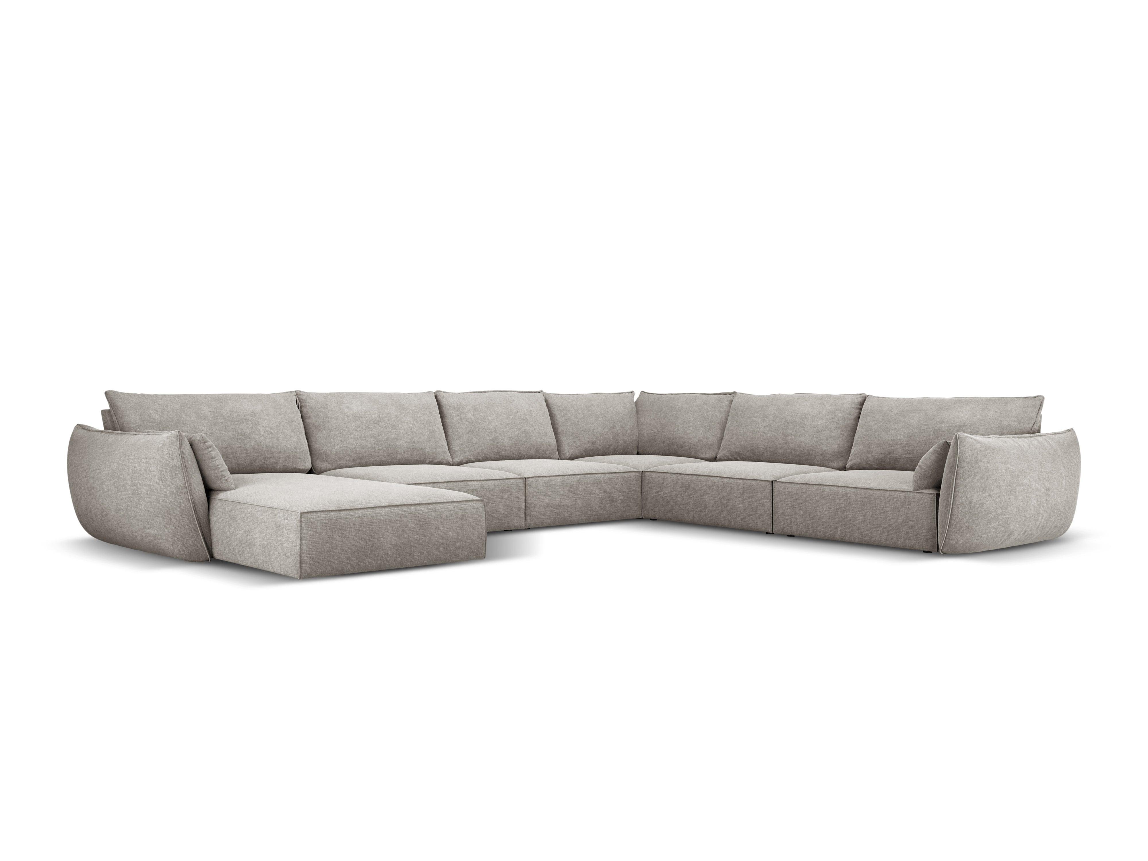 Narożnik panoramiczny w tkaninie szenilowej prawostronny VANDA jasnoszary Mazzini Sofas Eye on Design