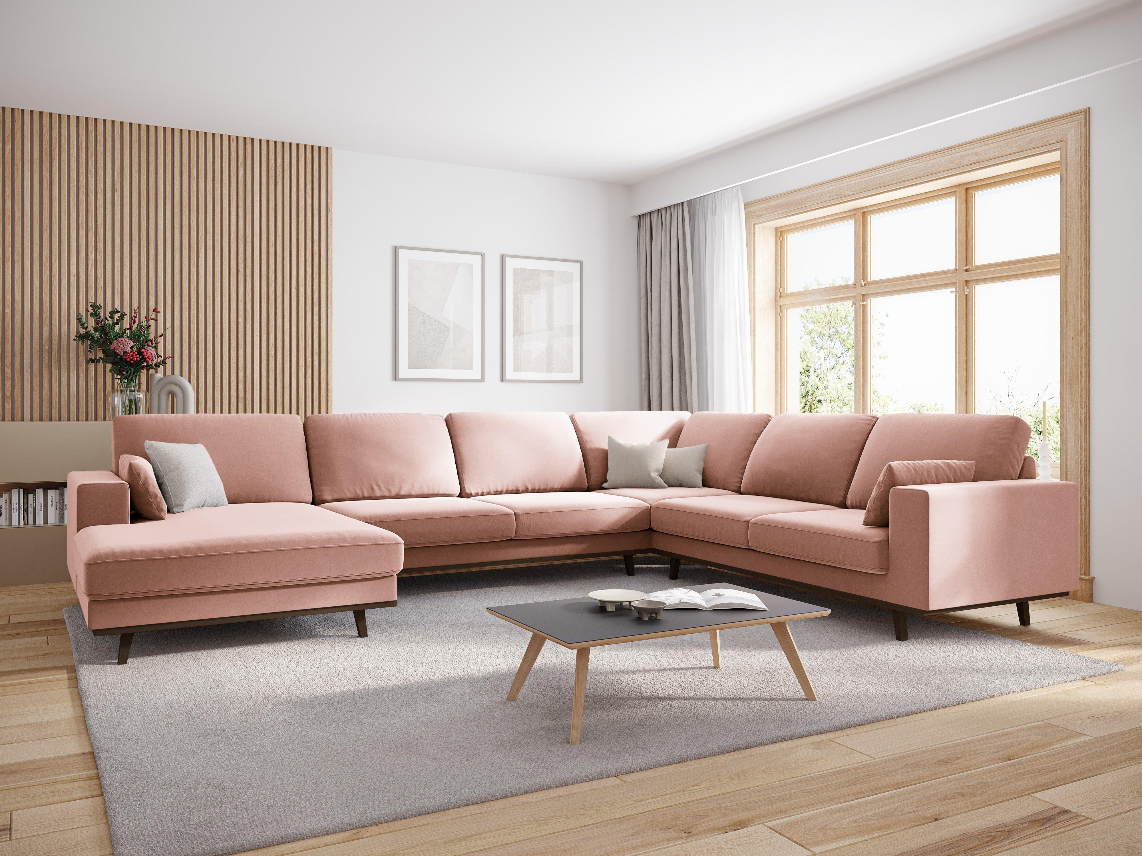 Narożnik prawostronny aksamitny panoramiczny HEBE różowy Mazzini Sofas Eye on Design