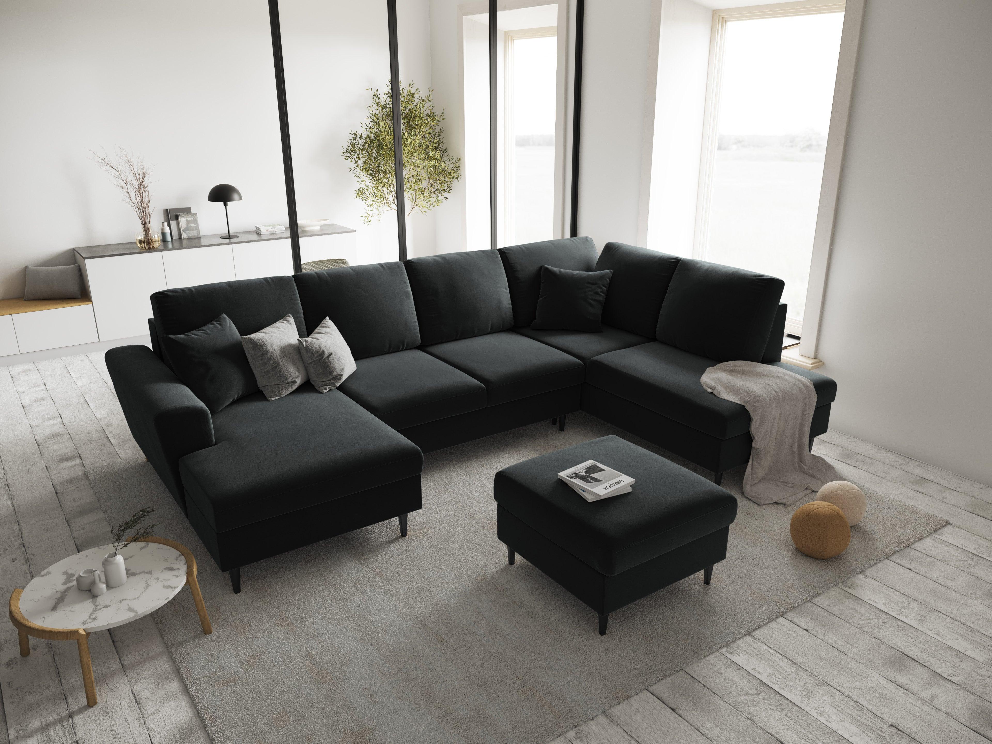 Narożnik prawostronny aksamitny panoramiczny z funkcją spania KYOTO ciemnoszary z czarną podstawą Cosmopolitan Design Eye on Design