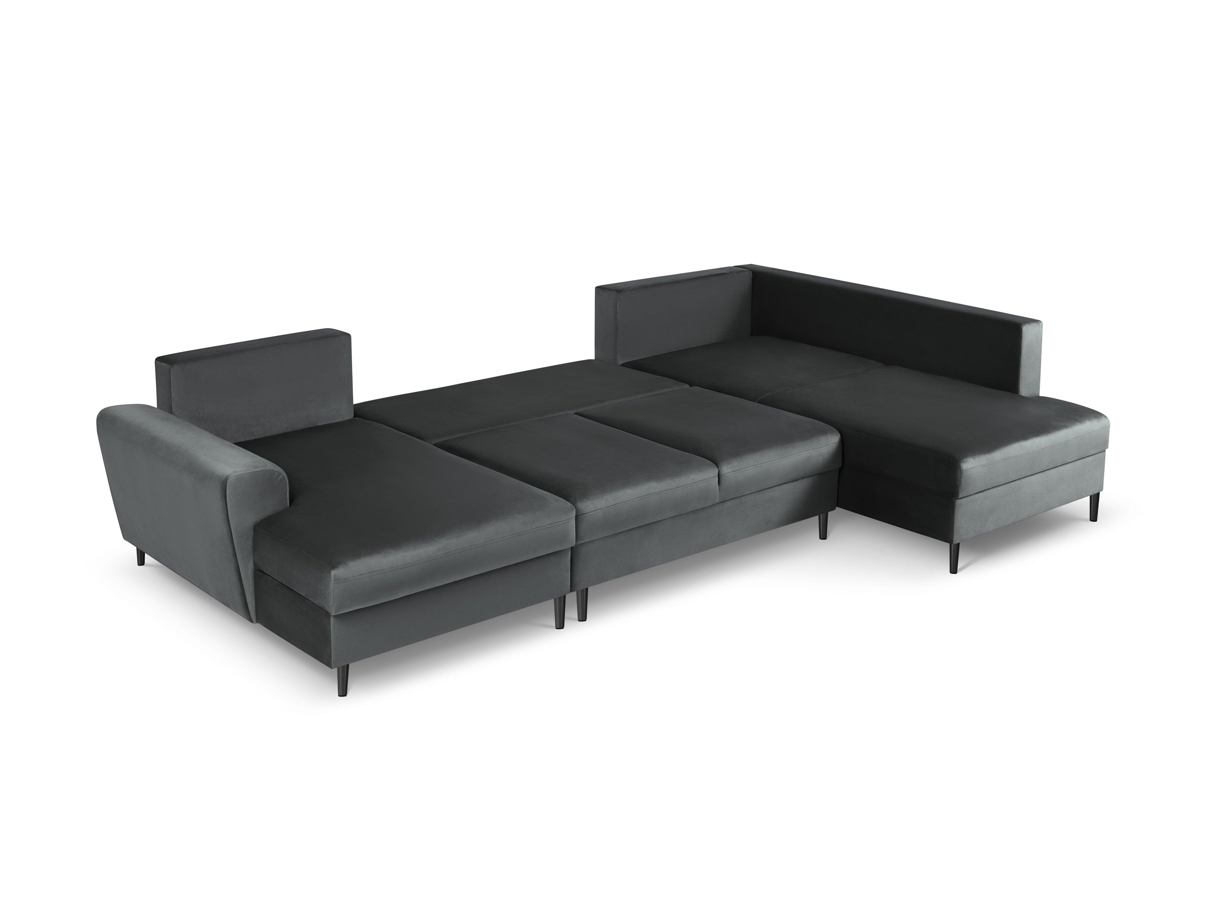 Narożnik prawostronny aksamitny panoramiczny z funkcją spania KYOTO ciemnoszary z czarną podstawą Cosmopolitan Design Eye on Design