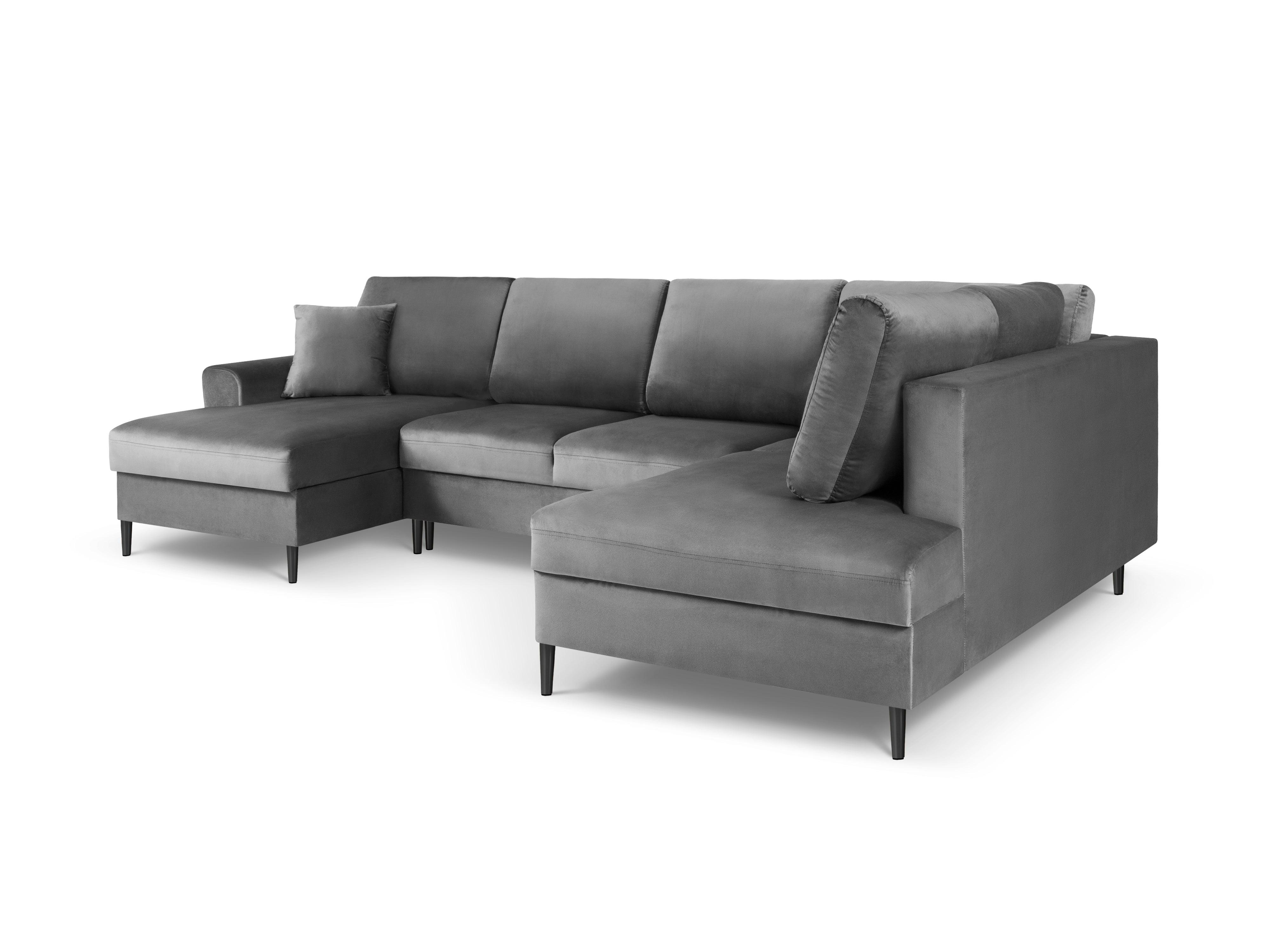 Narożnik prawostronny aksamitny panoramiczny z funkcją spania KYOTO jasnoszary z czarną podstawą Cosmopolitan Design Eye on Design