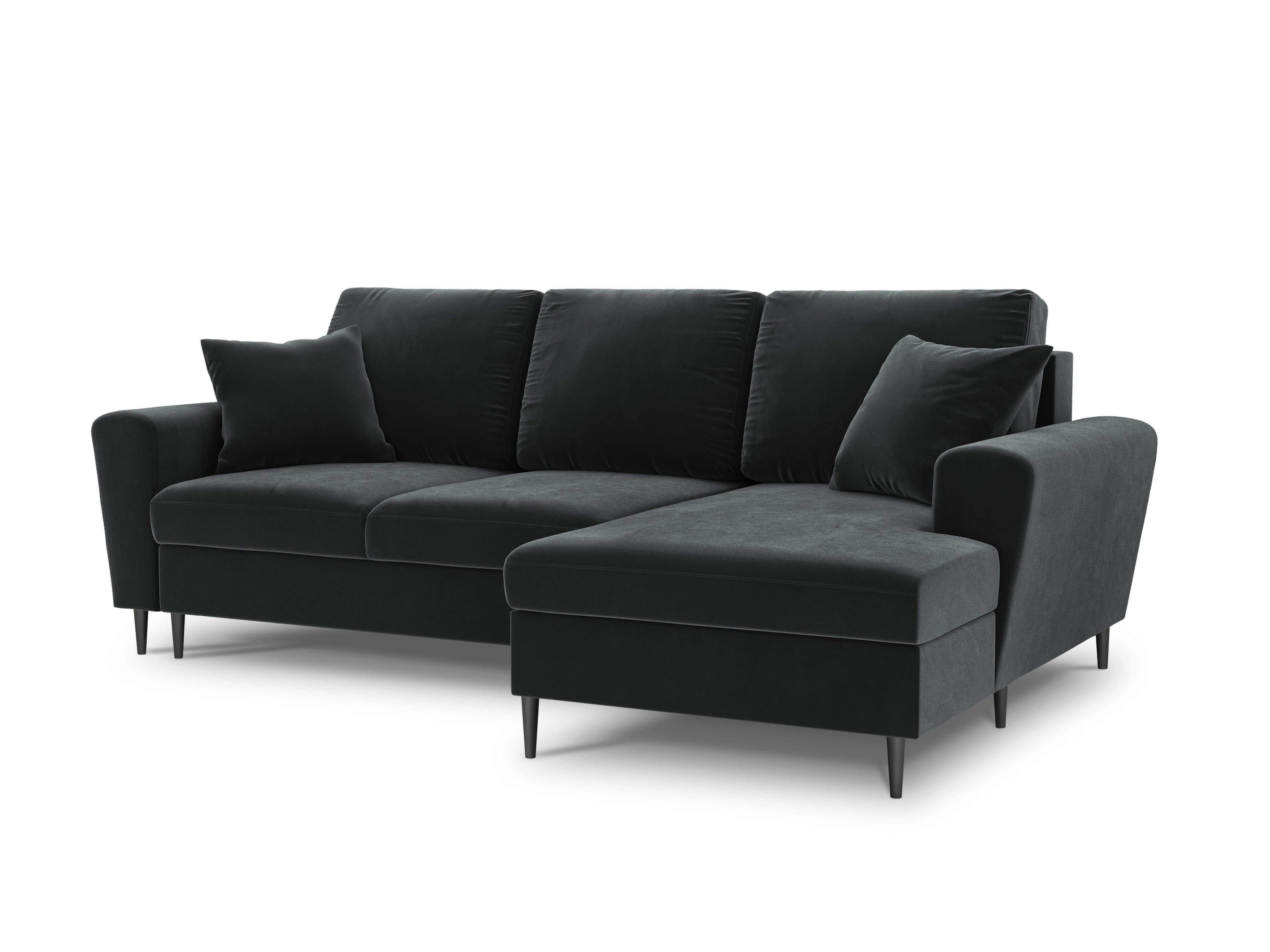 Narożnik prawostronny aksamitny z funkcją spania KYOTO ciemnoszary z czarną podstawą Cosmopolitan Design Eye on Design