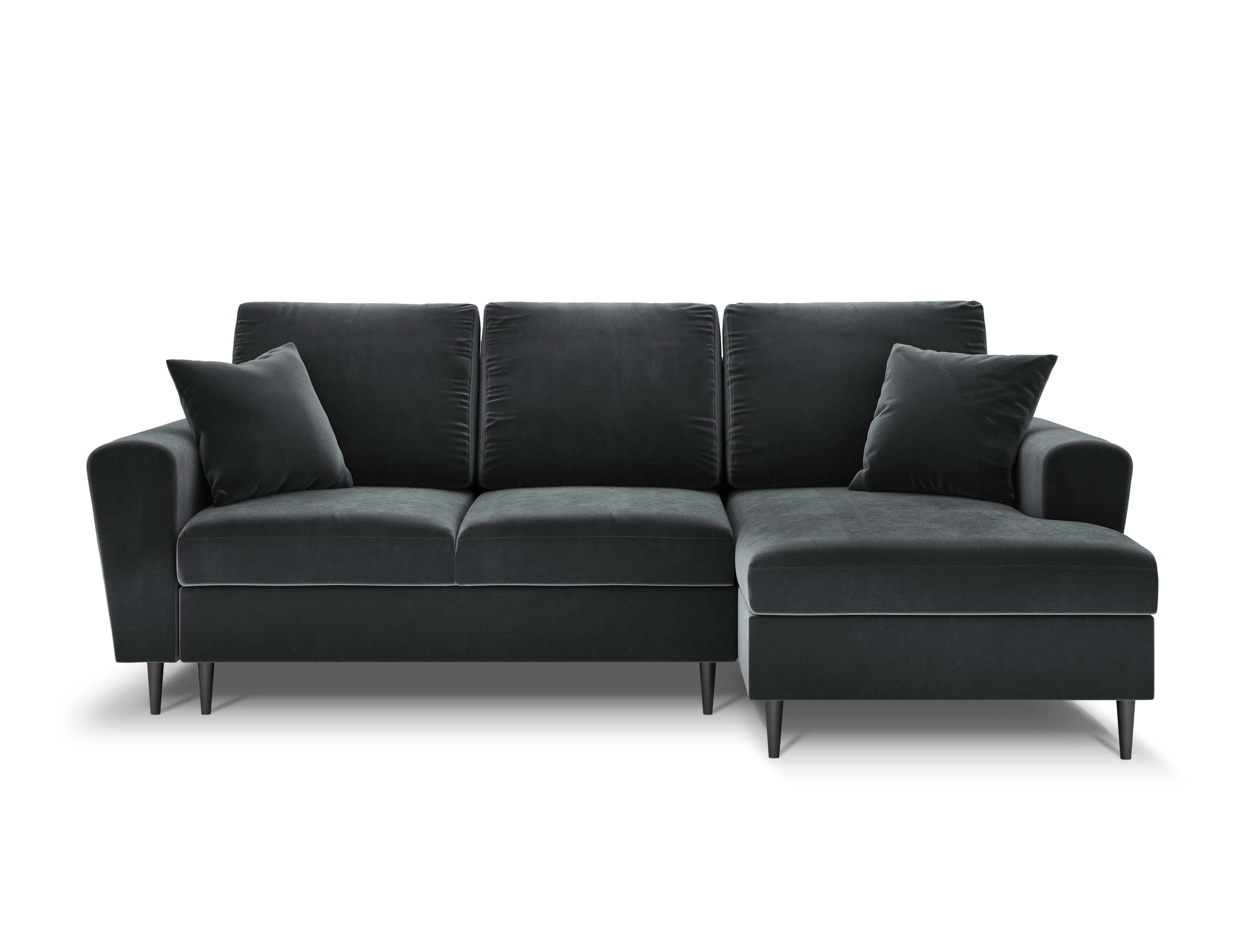 Narożnik prawostronny aksamitny z funkcją spania KYOTO ciemnoszary z czarną podstawą Cosmopolitan Design Eye on Design