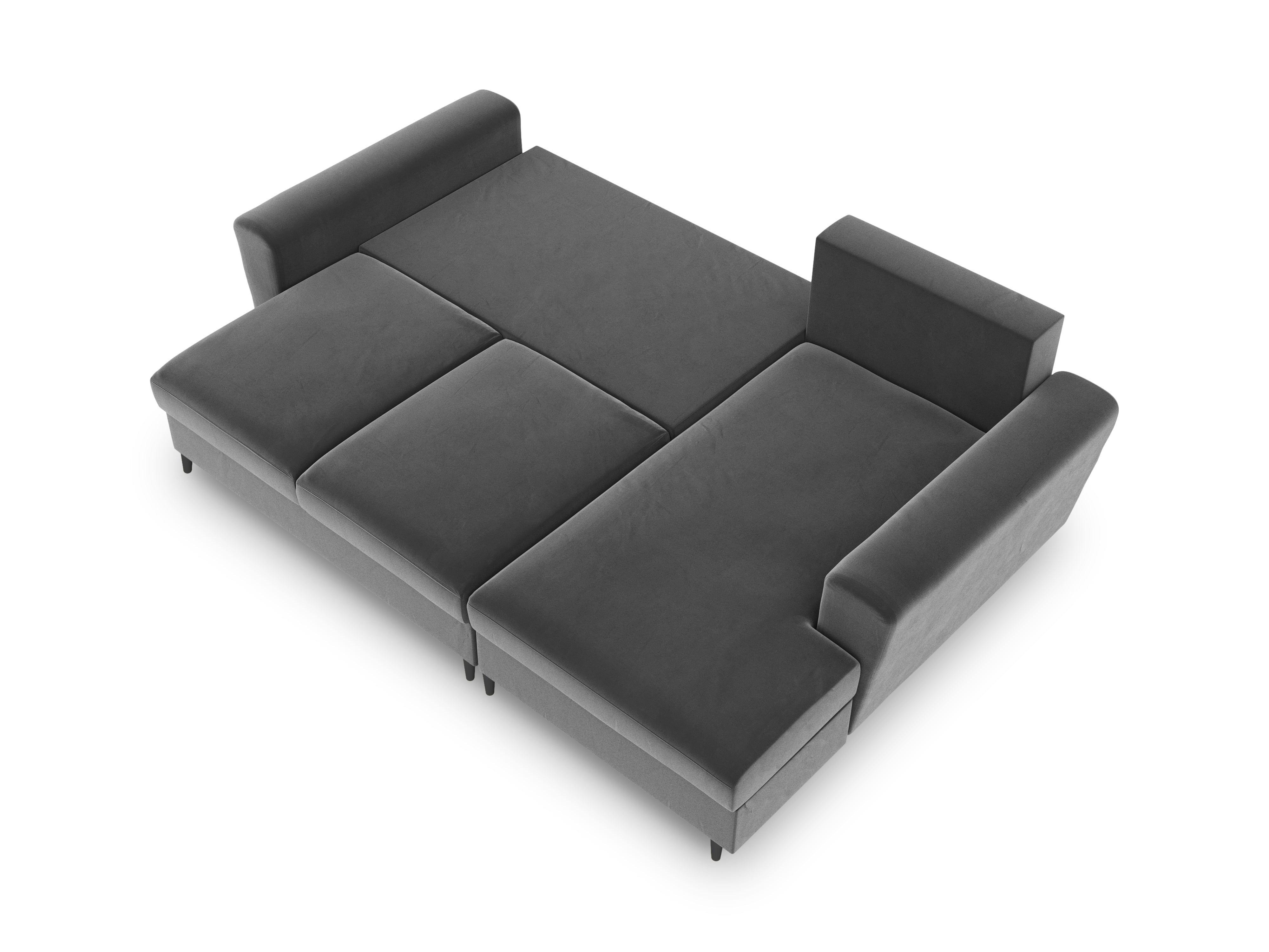 Narożnik prawostronny aksamitny z funkcją spania KYOTO jasnoszary z czarną podstawą Cosmopolitan Design Eye on Design