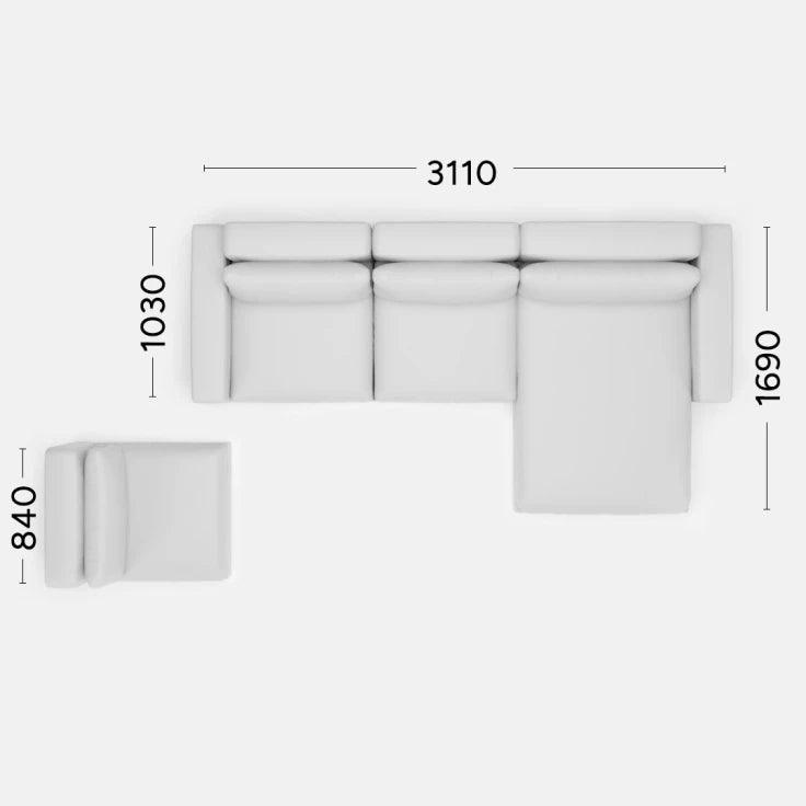 Narożnik prawostronny LENA Rosanero 311x103x169 cm + szezlong Grupa 0 Eye on Design