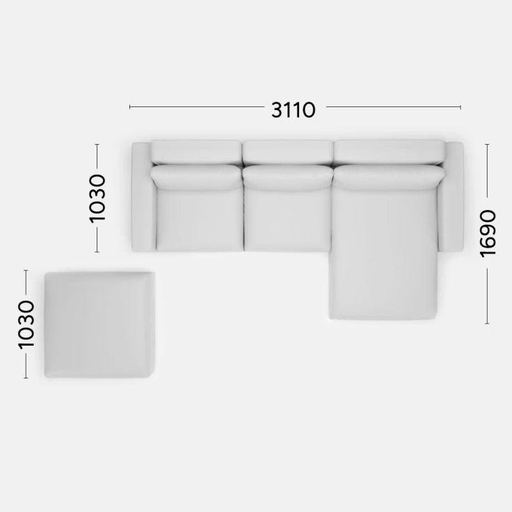 Narożnik prawostronny LENA Rosanero 311x103x169 cm + puf 103x103 cm Grupa 0 Eye on Design