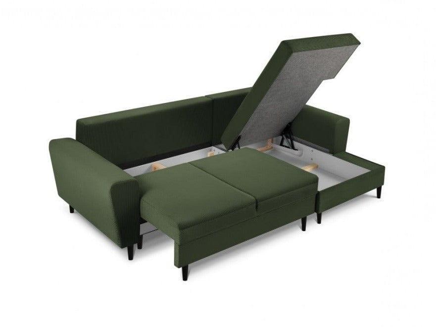 Narożnik prawostronny sztruksowy z funkcją spania KYOTO ciemnozielony Cosmopolitan Design Eye on Design