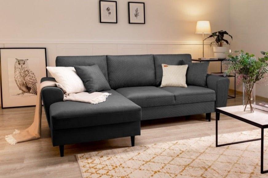 Narożnik prawostronny sztruksowy z funkcją spania KYOTO szary Cosmopolitan Design Eye on Design