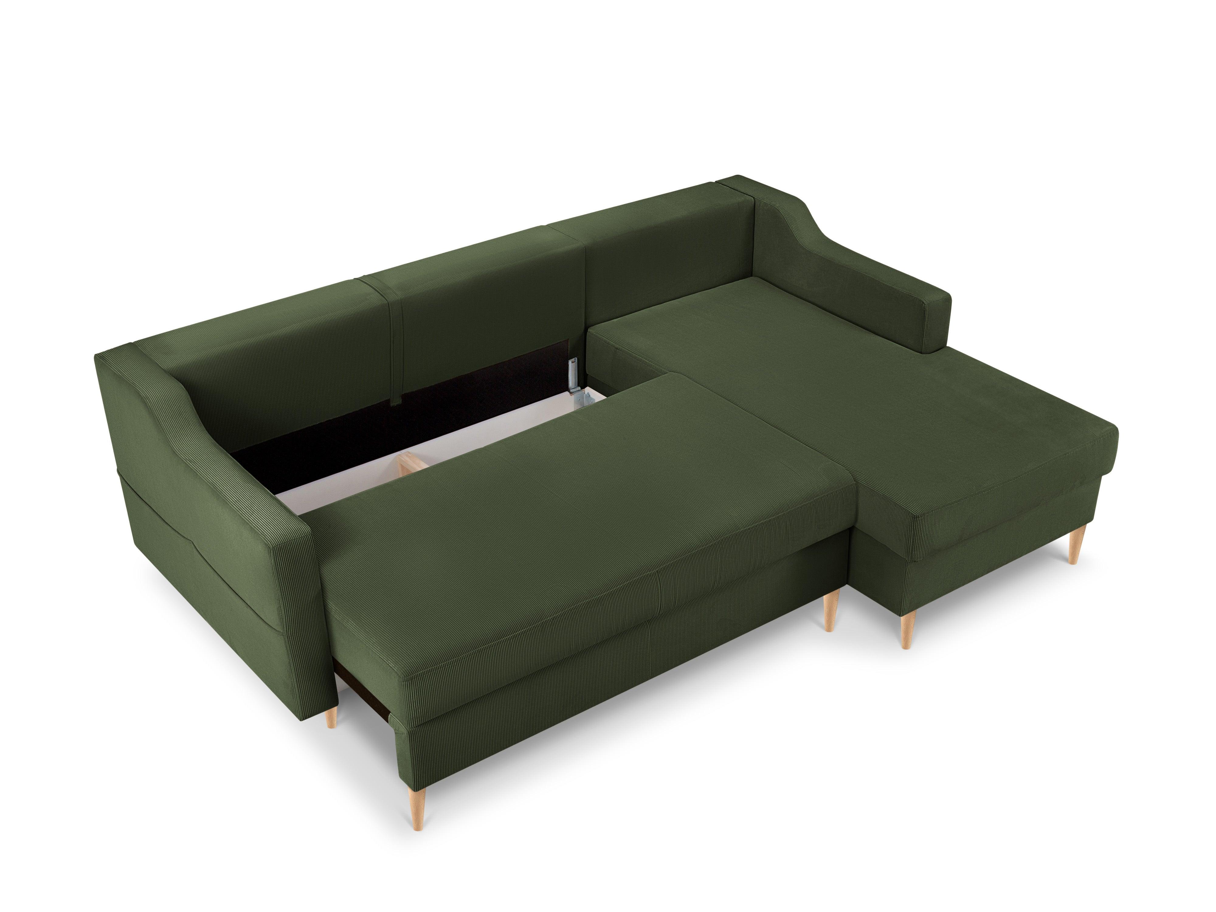 Narożnik prawostronny sztruksowy z funkcją spania ROSE butelkowa zieleń Mazzini Sofas Eye on Design