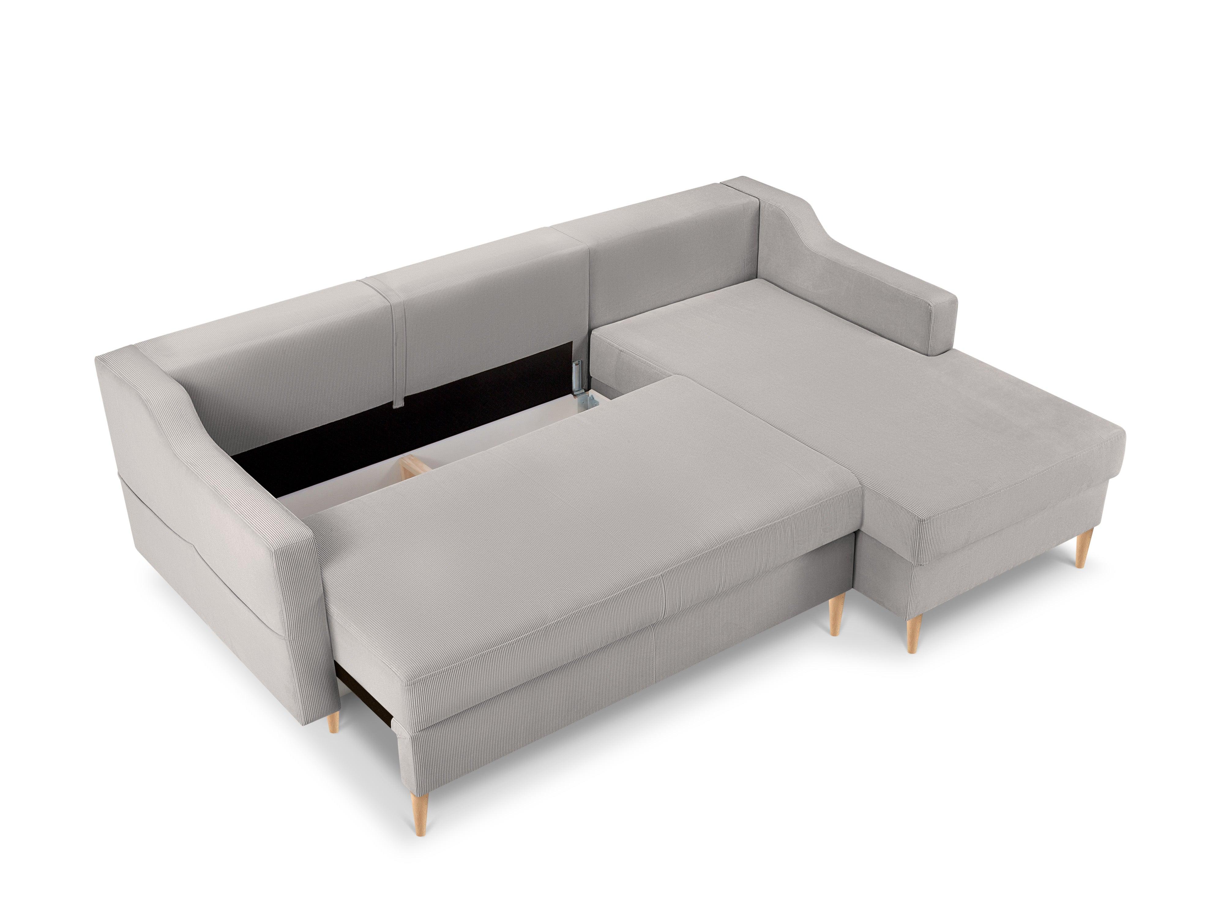 Narożnik prawostronny sztruksowy z funkcją spania ROSE jasnoszary Mazzini Sofas Eye on Design