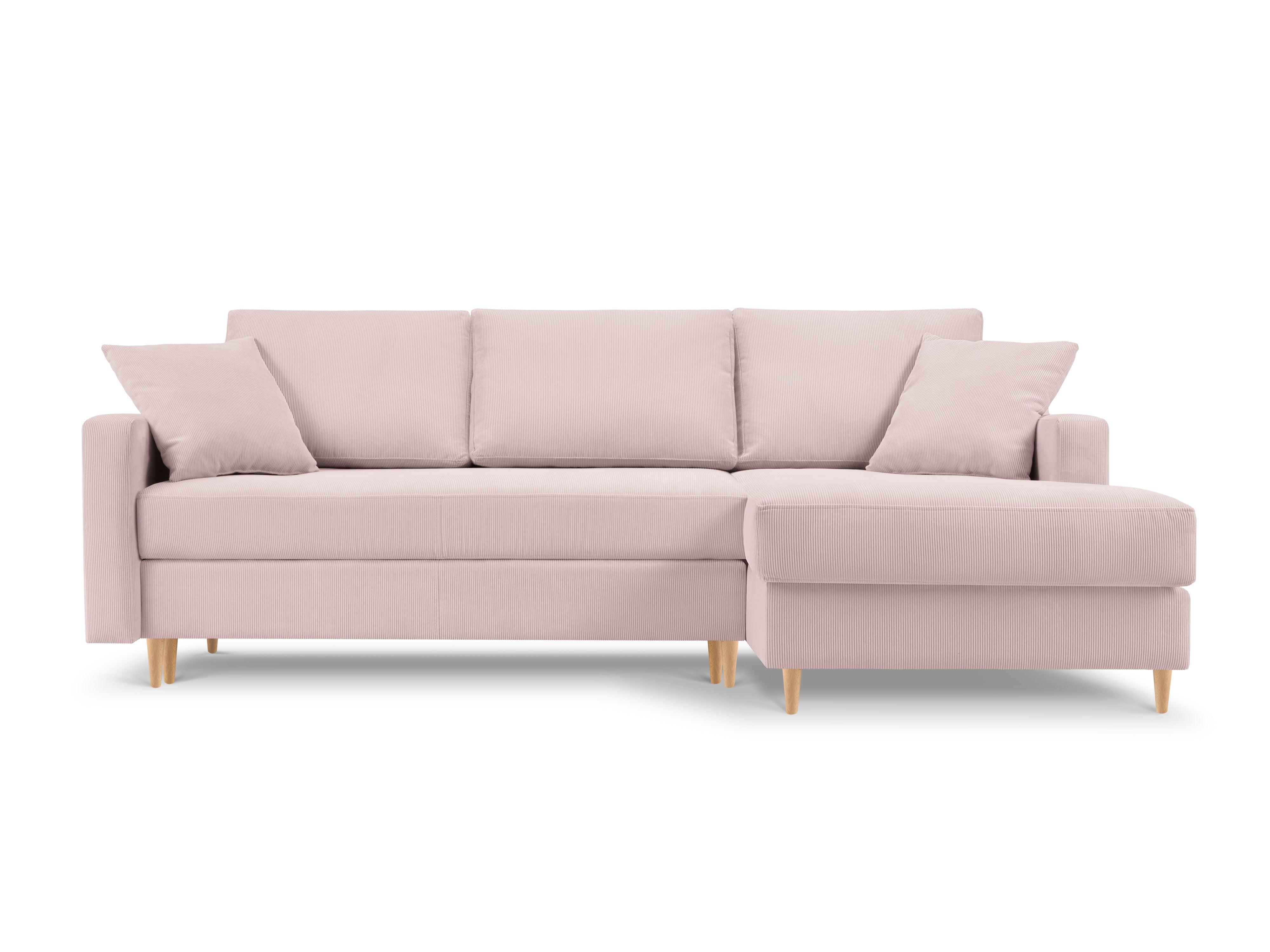 Narożnik prawostronny sztruksowy z funkcją spania ROSE różowy Mazzini Sofas Eye on Design