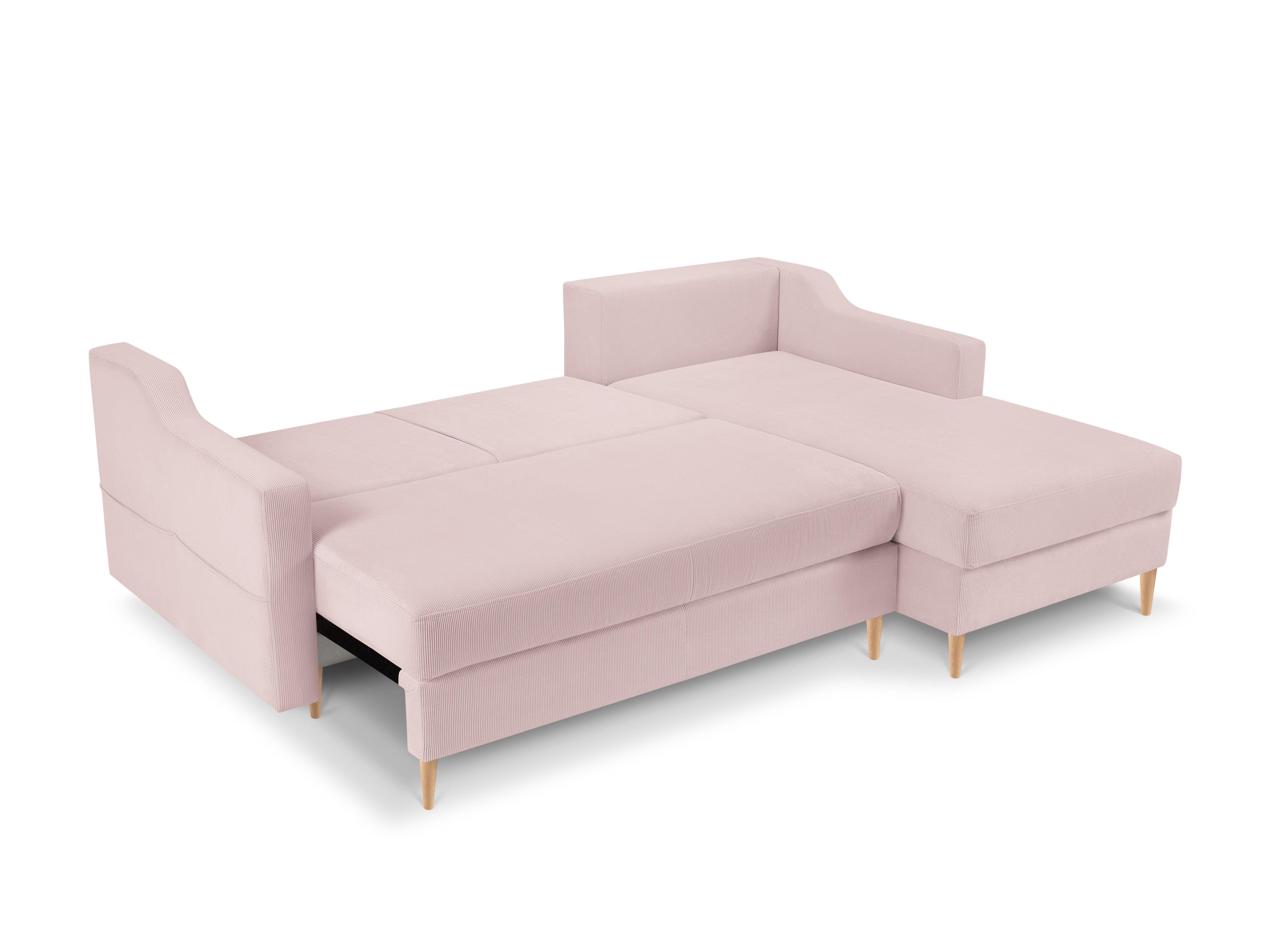 Narożnik prawostronny sztruksowy z funkcją spania ROSE różowy Mazzini Sofas Eye on Design