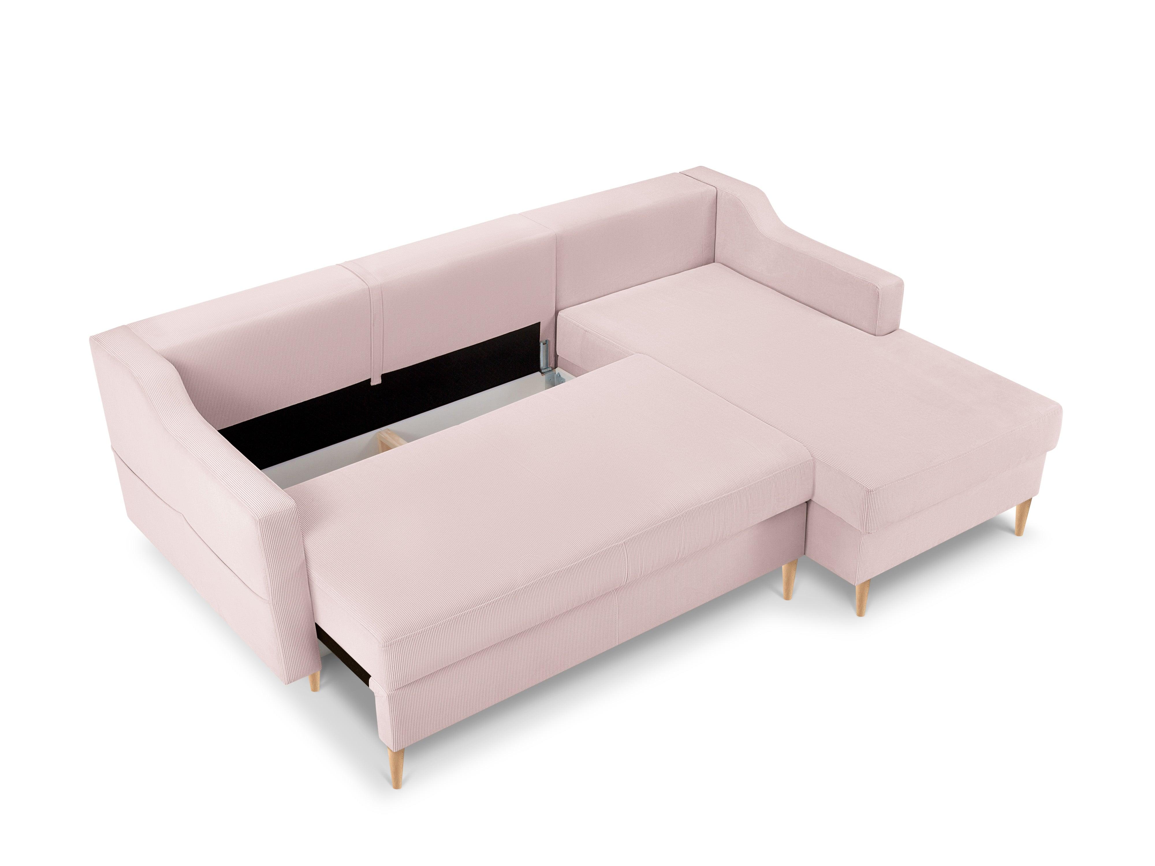 Narożnik prawostronny sztruksowy z funkcją spania ROSE różowy Mazzini Sofas Eye on Design