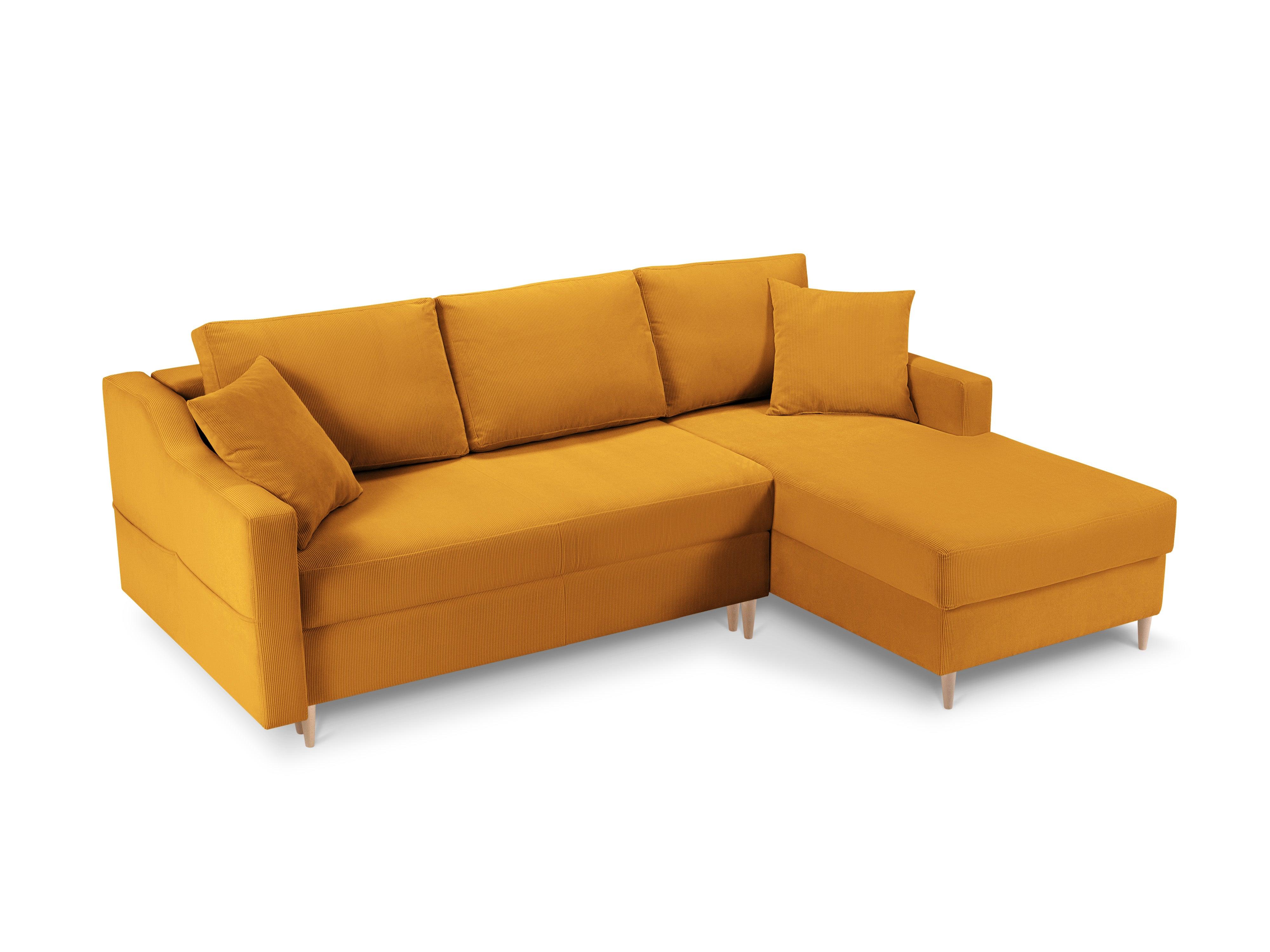 Narożnik prawostronny sztruksowy z funkcją spania ROSE żółty Mazzini Sofas Eye on Design