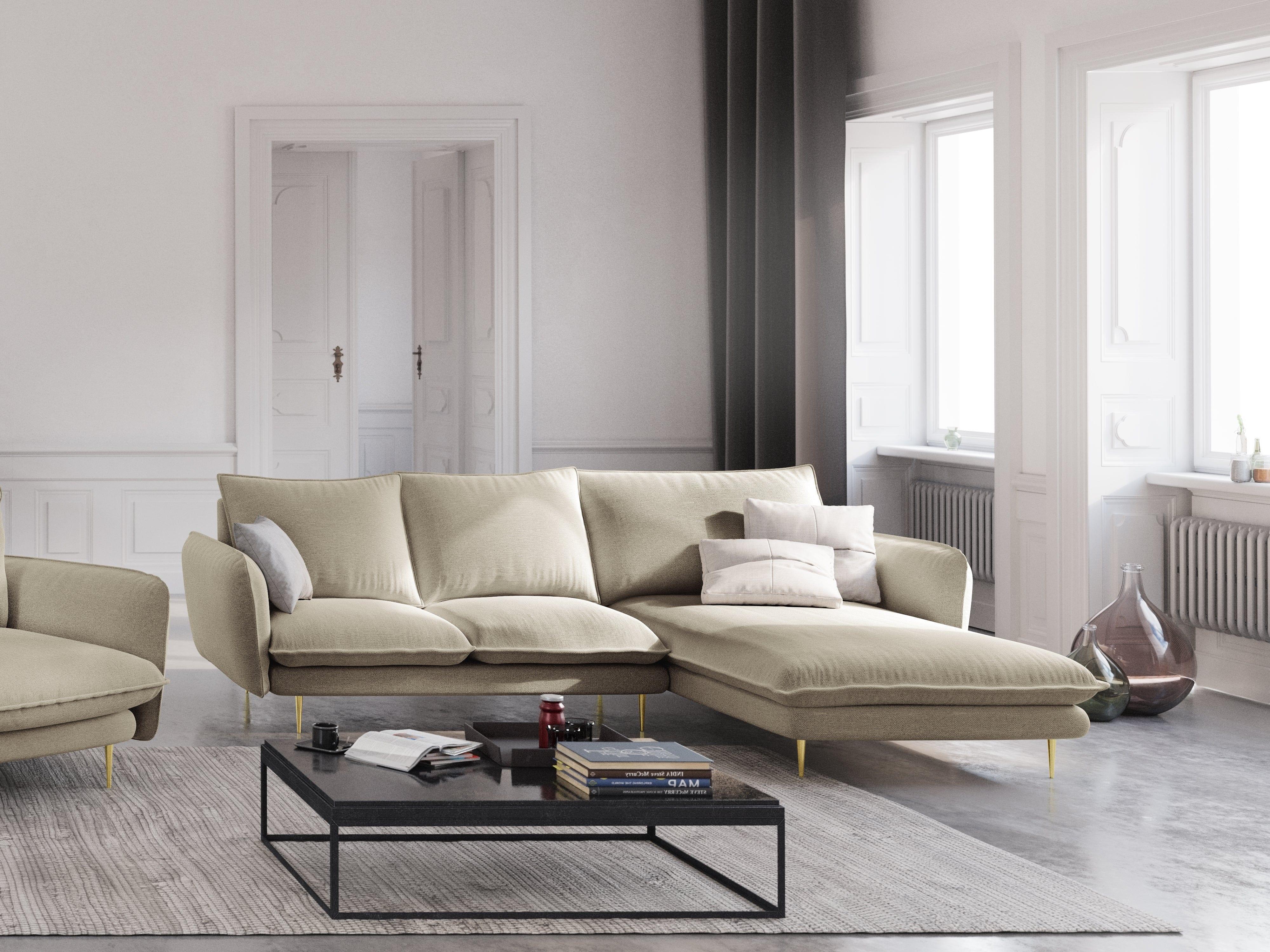 Narożnik prawostronny VIENNA beżowy ze złotą podstawą Cosmopolitan Design Eye on Design